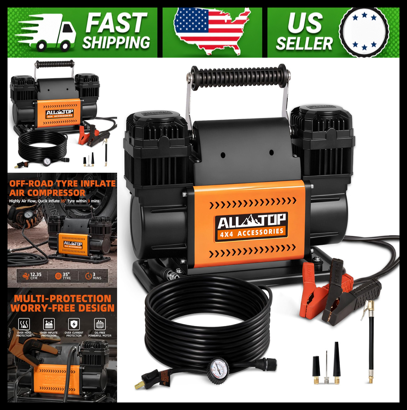 ALL-TOP 12V Dual Cylinder Portable Air Compressor Pump 150 PSI 4x4 RV ALL-TOP 12V Dual Cylinder Portable Air Compressor Pump 150 PSI 4x4 RV