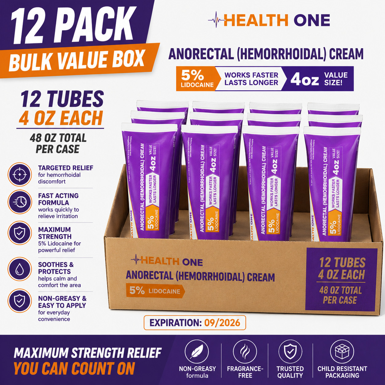 CLEARANCE 12 Pack Lidocaine 5% Hemorrhoid Cream 4oz Tubes EXP 09/2026