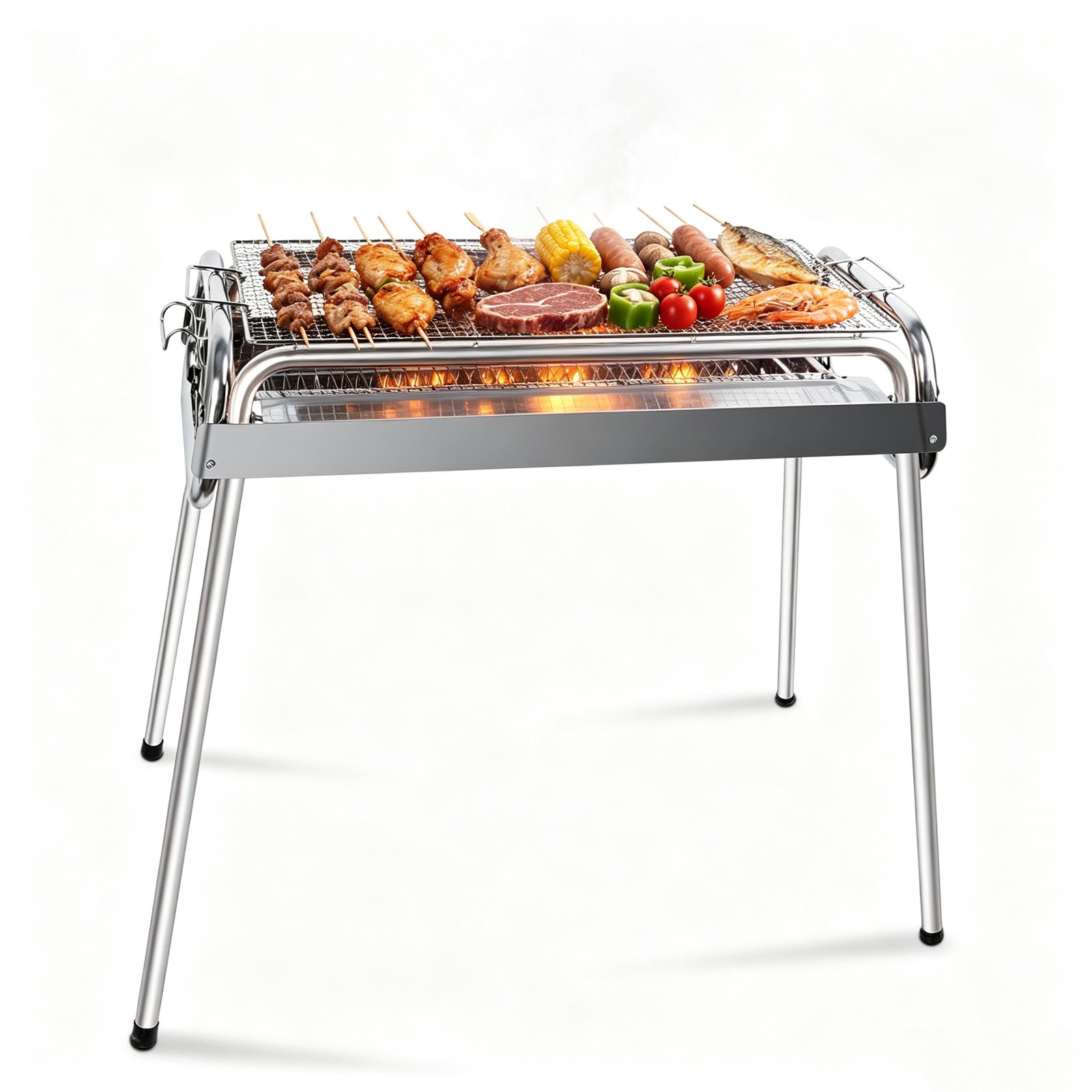 BBQ Charcoal Grill Foldable Barbecue Stove Portable Yard Cooker Stainless Steel