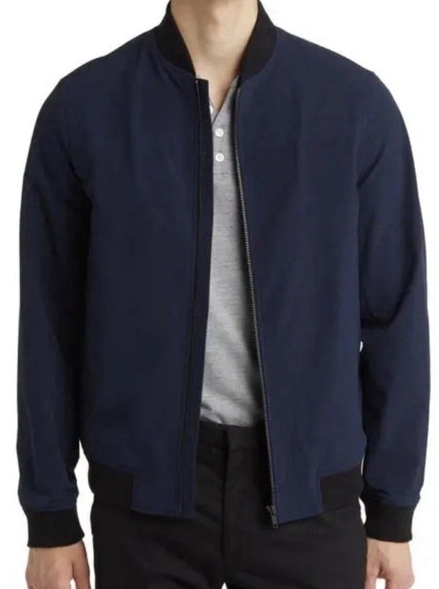 Theory Men\'s Navy Blue Bomber Jacket Full Zip Lined Pockets Size L Theory Men\'s Navy Blue Bomber Jacket Full Zip Lined Pockets Size L