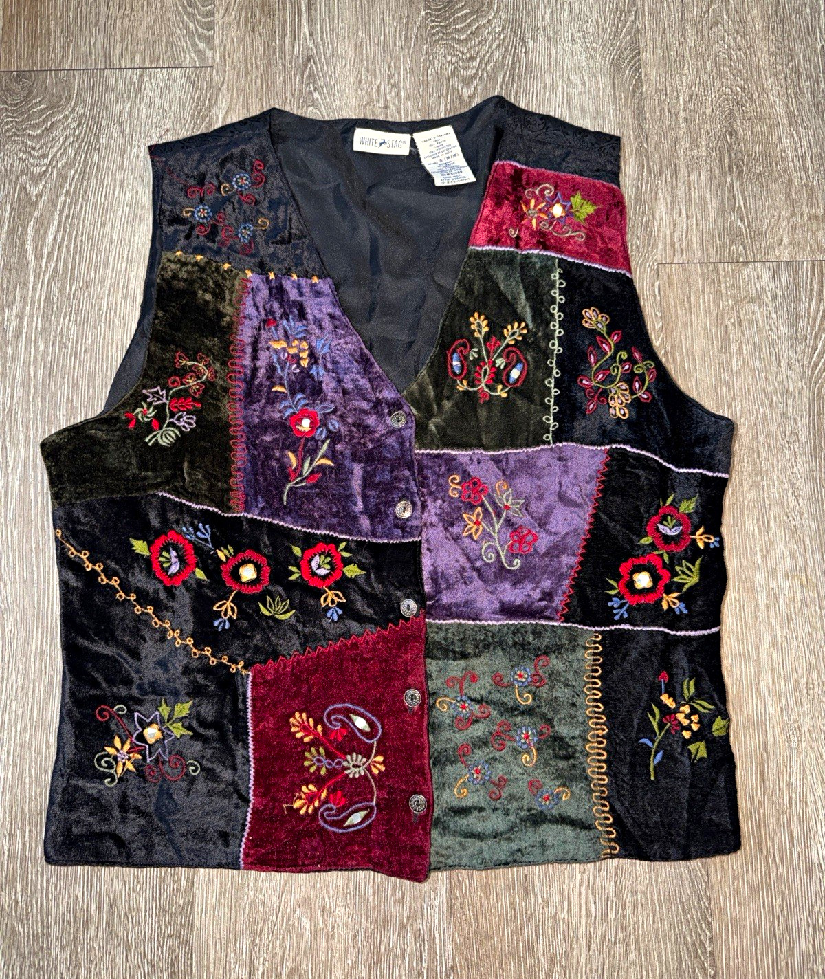 White Stag gypsy patchwork Embroidered Floral Button Vest large whimsy goth White Stag gypsy patchwork Embroidered Floral Button Vest large whimsy goth