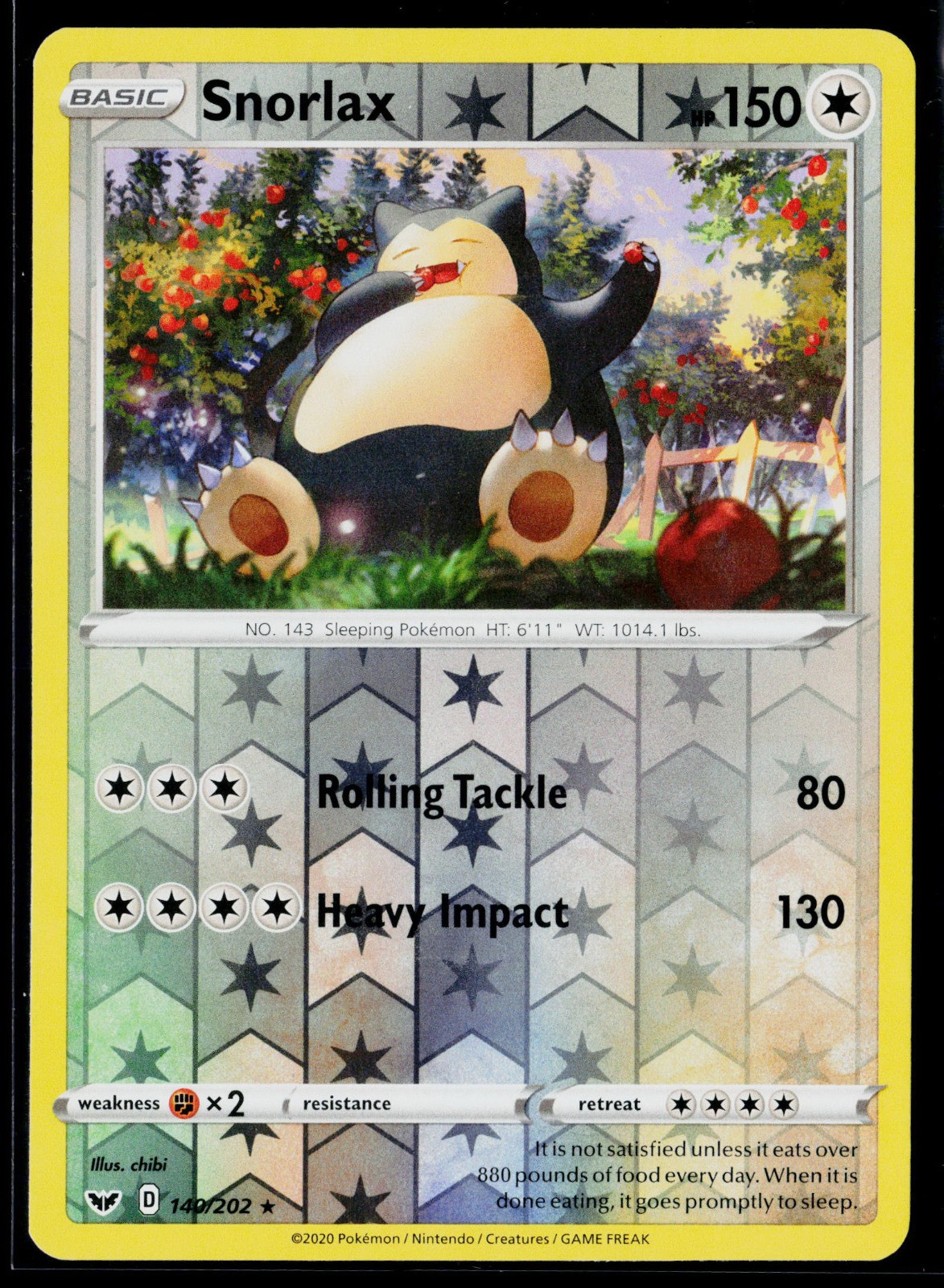 Snorlax Reverse Holo Rare SWSH01: Sword & Shield Base Set 140/202 NM Snorlax Reverse Holo Rare SWSH01: Sword & Shield Base Set 140/202 NM