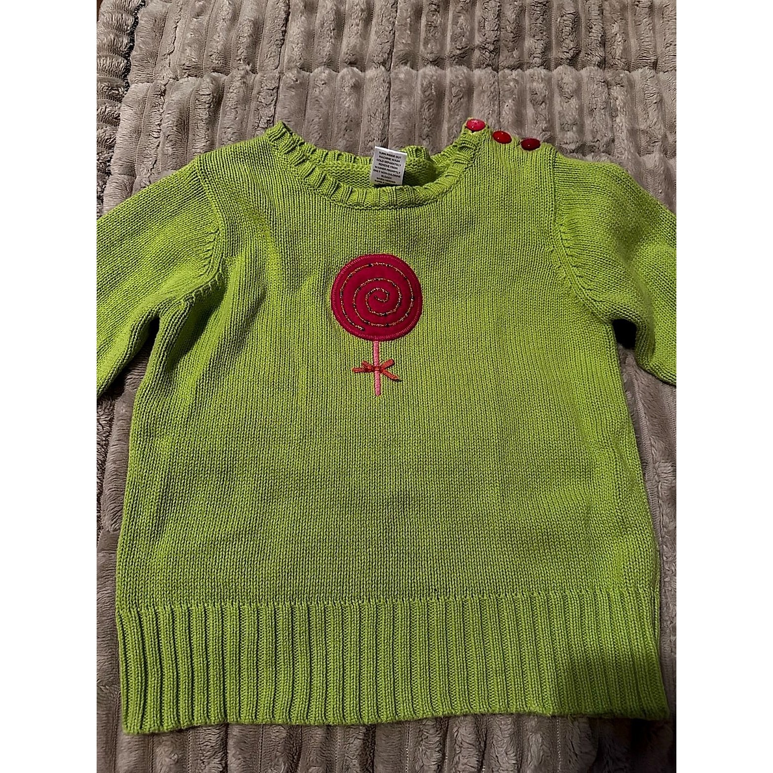 Gymboree Girls Size 8 Lime Green Knit Sweater with Pink Beaded Lollipop Appliqué