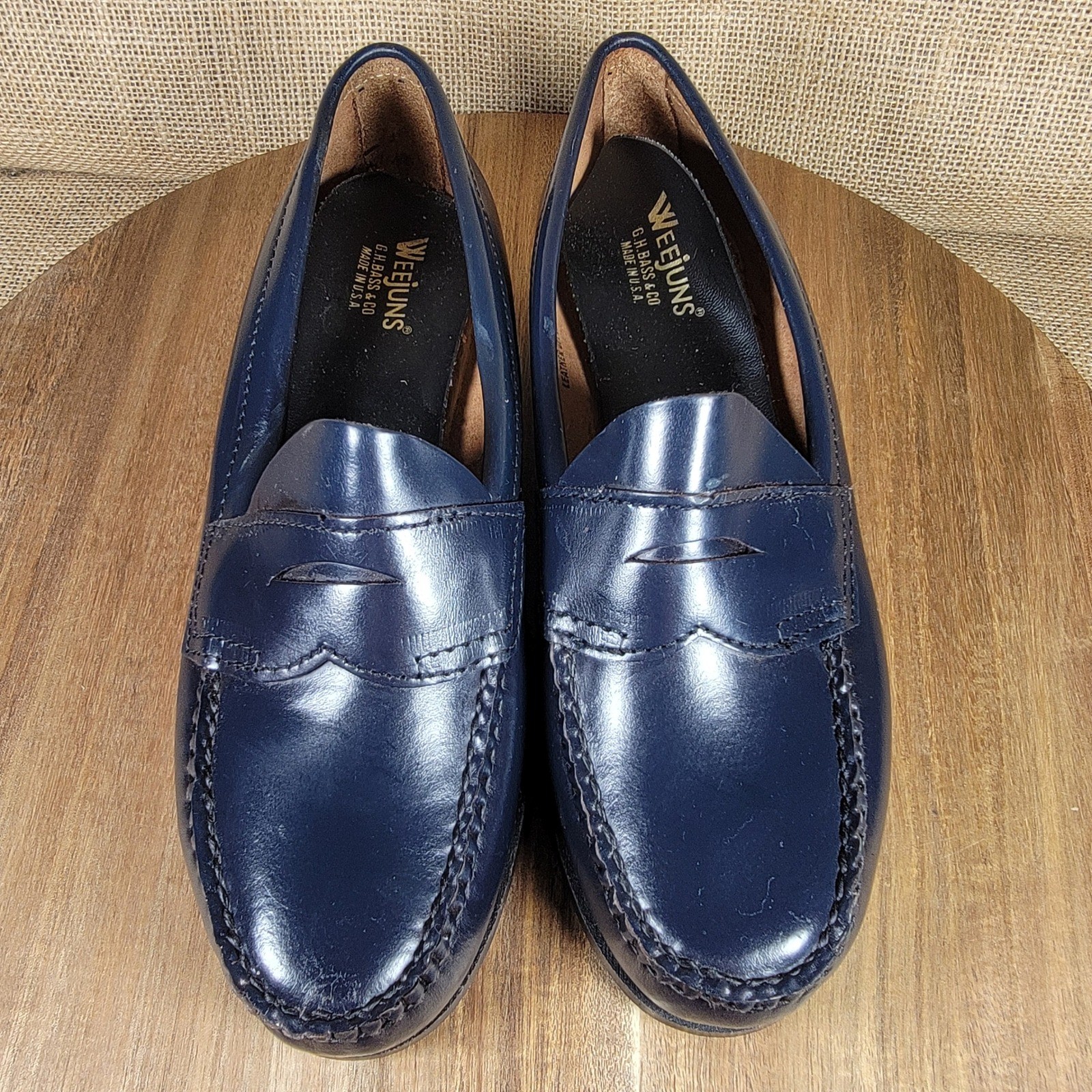 G.H. Bass Weejuns Vintage Penny Loafers Leather Made USA Navy Blue Women\'s 7 B