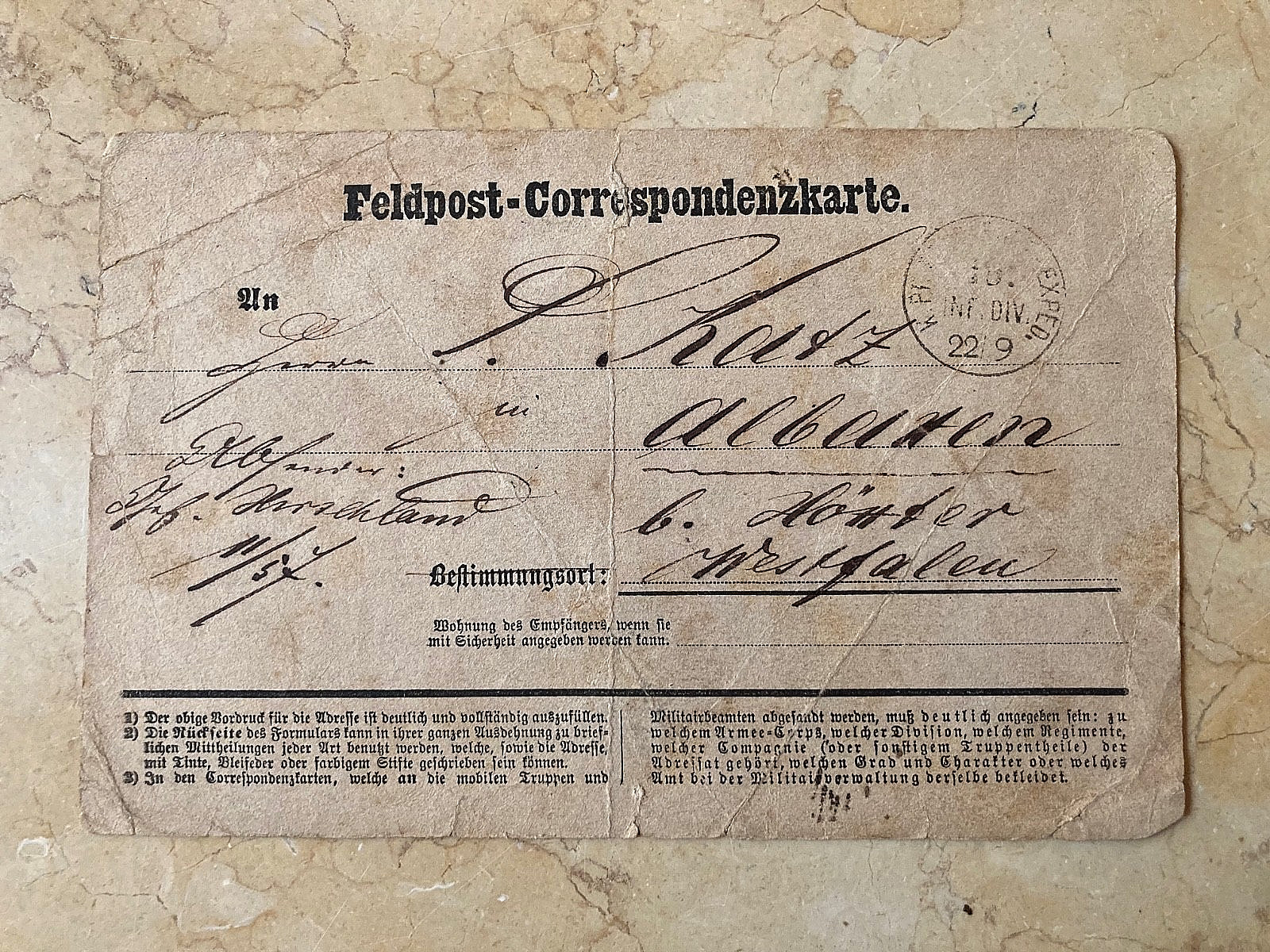 RARE GERMAN ARMY - FRANCO-PRUSSIAN WAR FELDPOST POSTCARD w/CORRESPONDENCE 1870