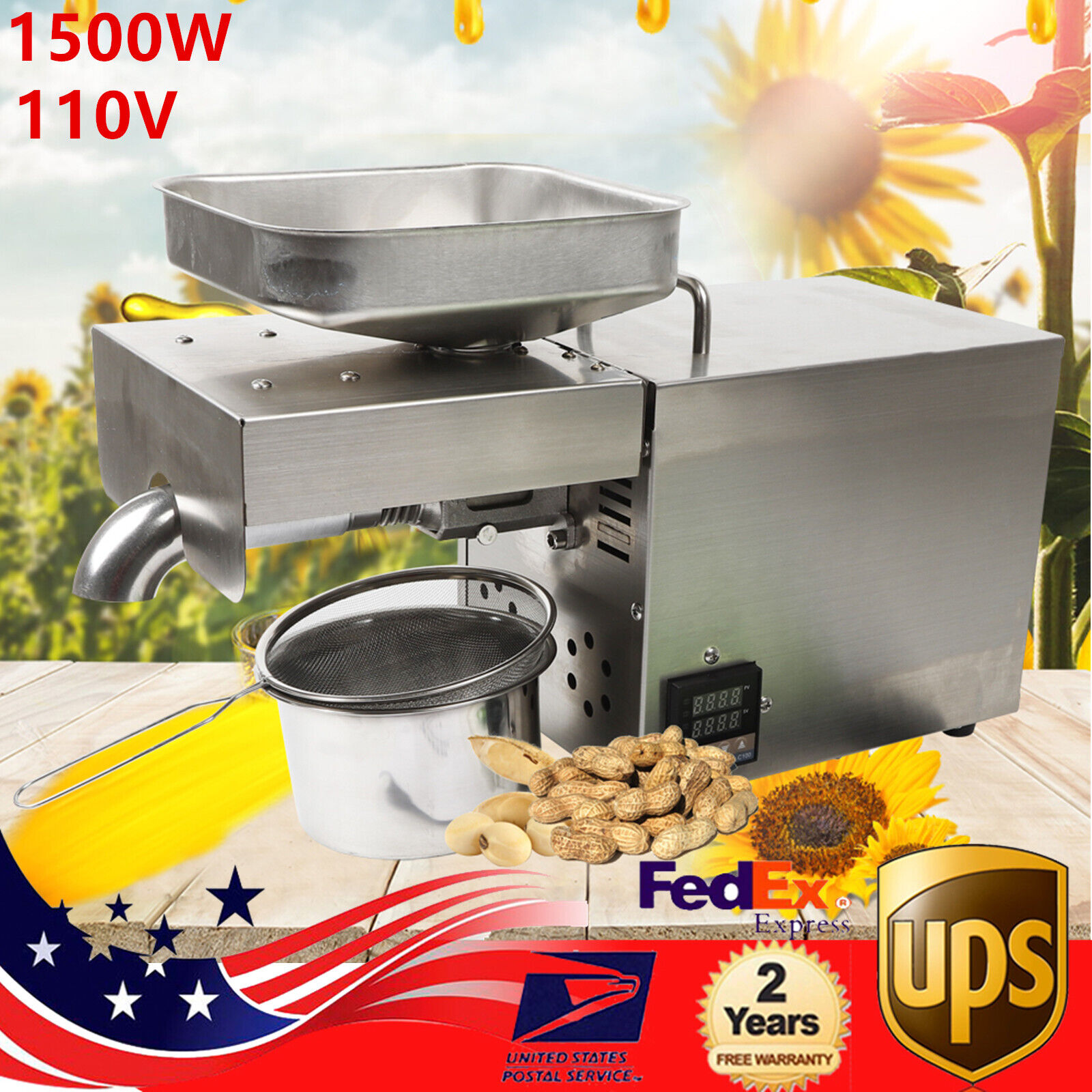 1500W Automatic Oil Press Machine Hot Cold Oil Extractor Stainless Steel
