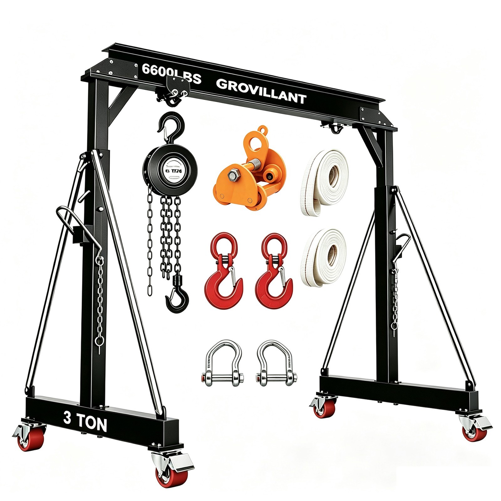 Gantry Crane 3 Ton 6600LB, Adjustable Portable Shop Crane &Chain Hoist, Trolley