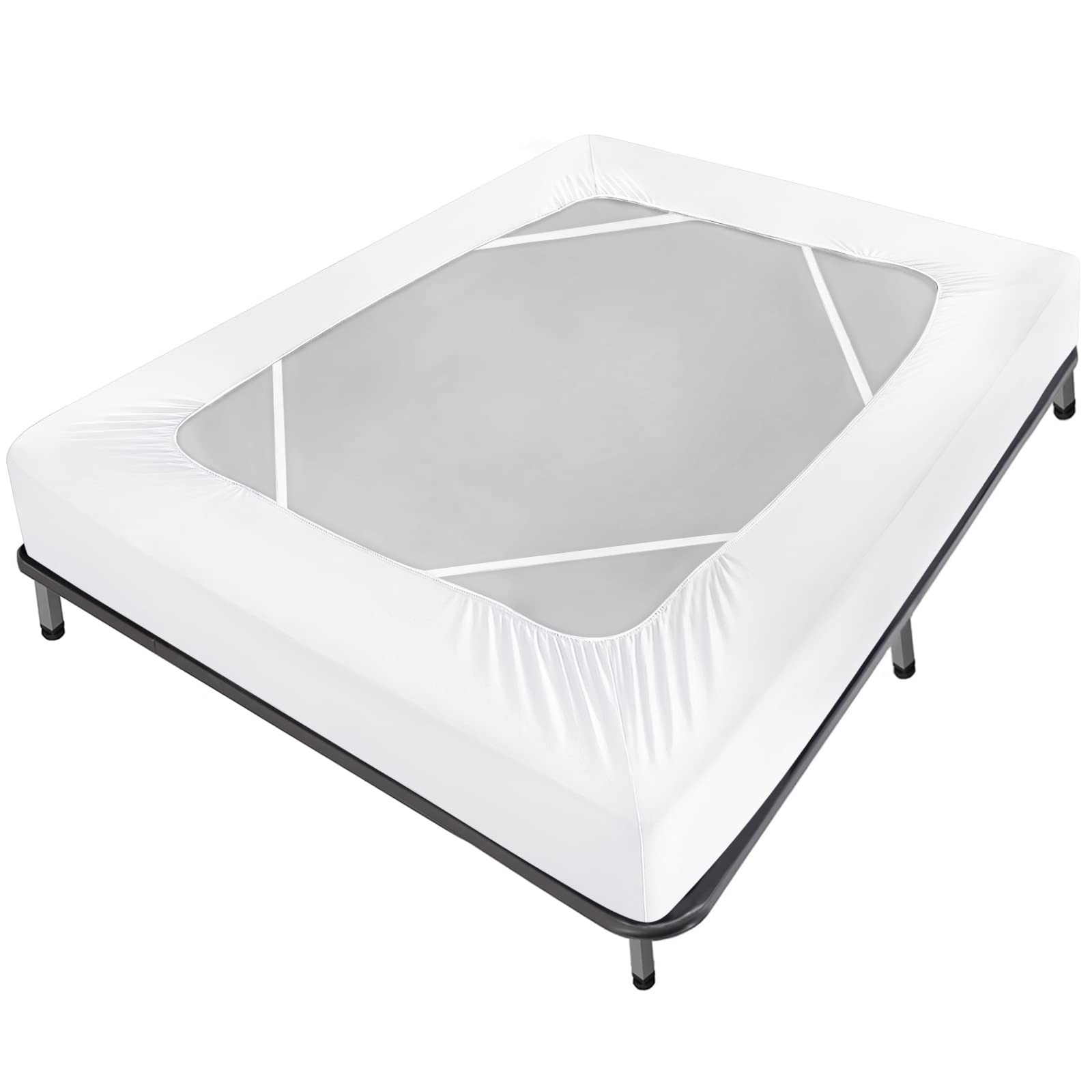 Box Spring Cover Queen Size Bed Skirt Wrap 4 Side, White Queen, Box Spring Cover Queen Size Bed Skirt Wrap 4 Side, White Queen,