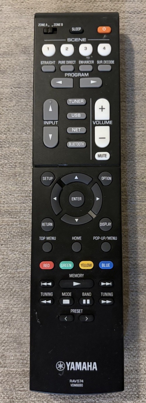 Genuine OEM Yamaha Remote Control RAV574 VDM8690 RX-V4A RX-V4ABL TSR-400 Genuine OEM Yamaha Remote Control RAV574 VDM8690 RX-V4A RX-V4ABL TSR-400