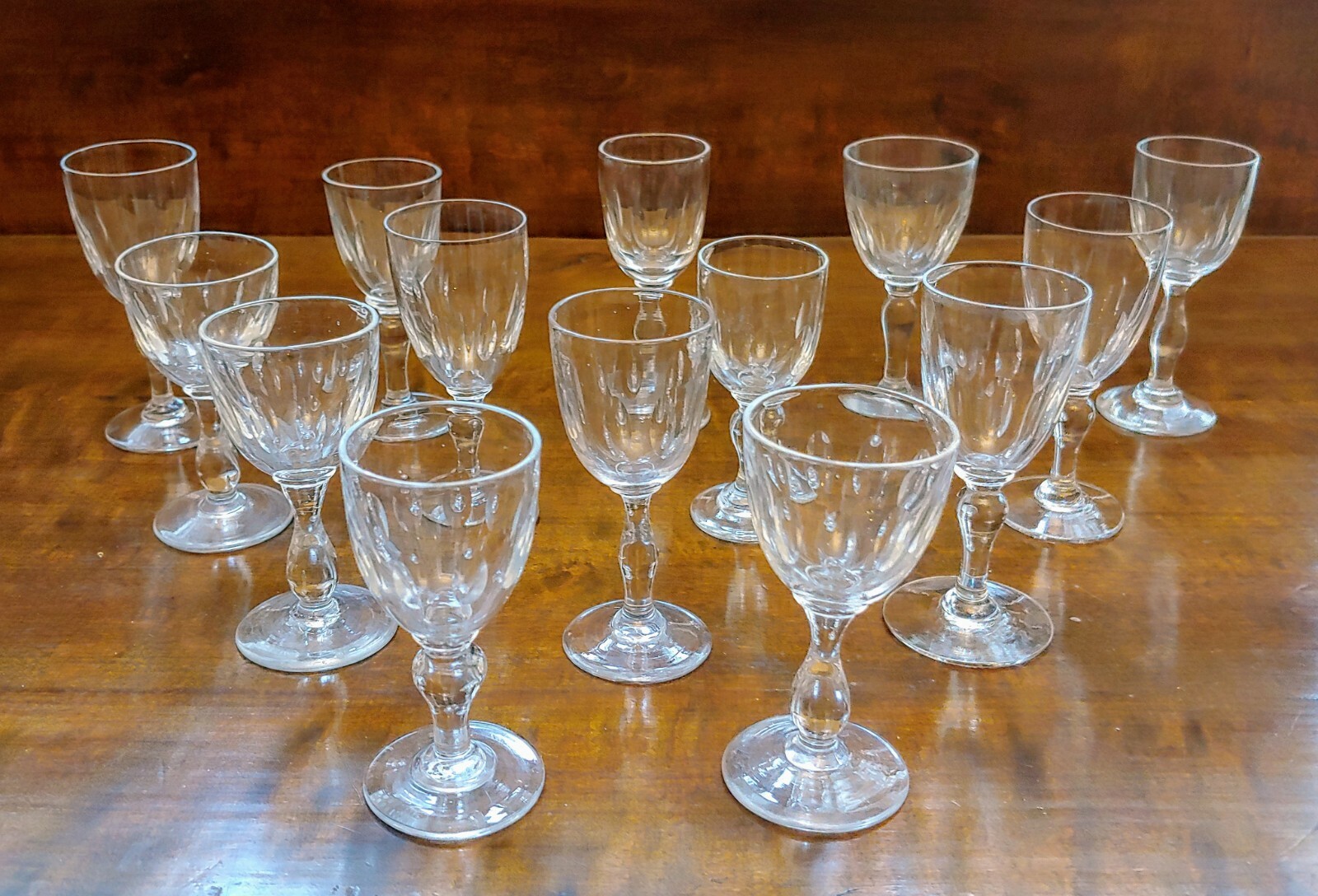 Set of 14 Antique 1880-1910 Swedish Handblown & Cut Cordial Liqueur Shot Glasses