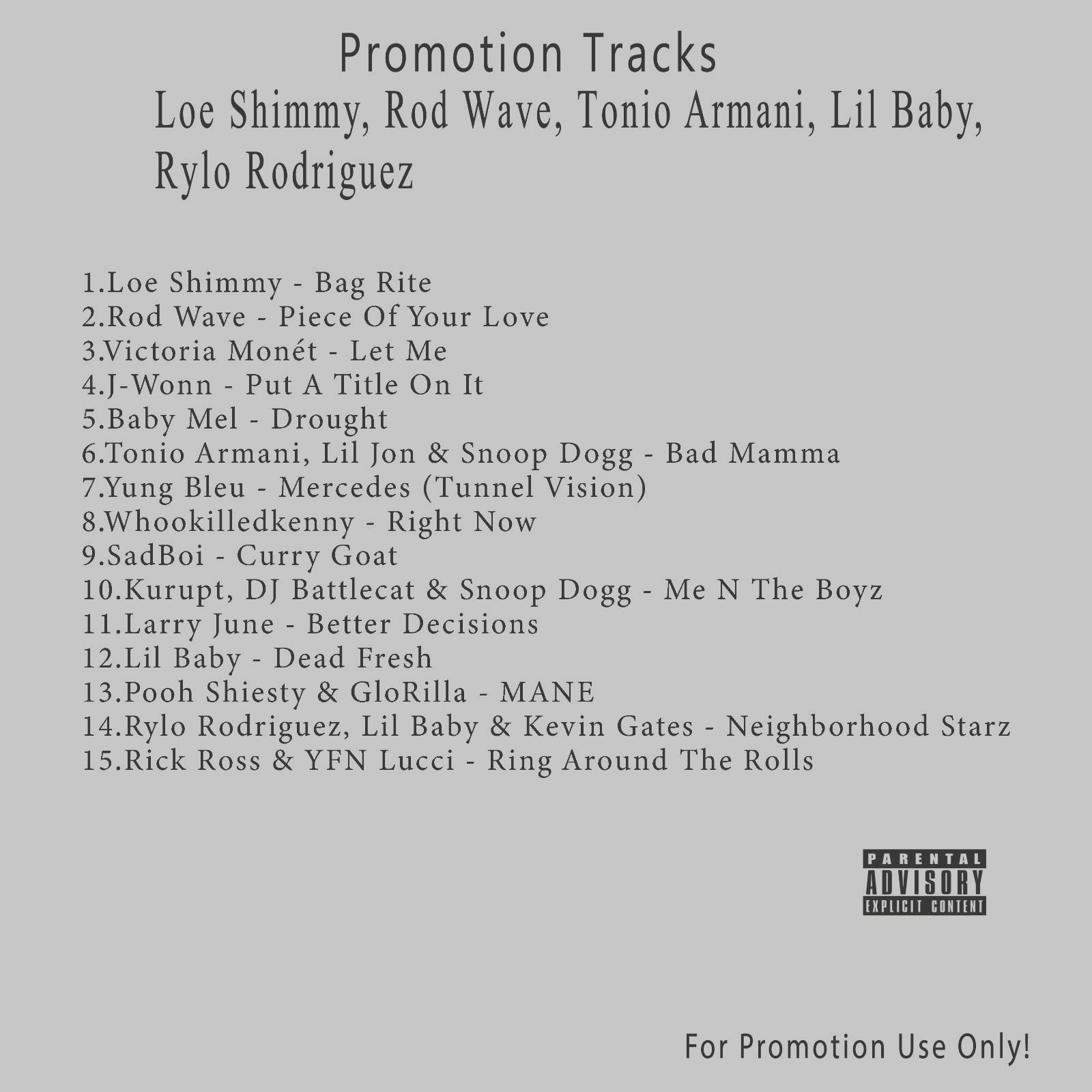 Rap/R&B.. White CD. Loe Shimmy, Rod Wave, Tonio Armani, Lil Baby, Rylo Rodriguez