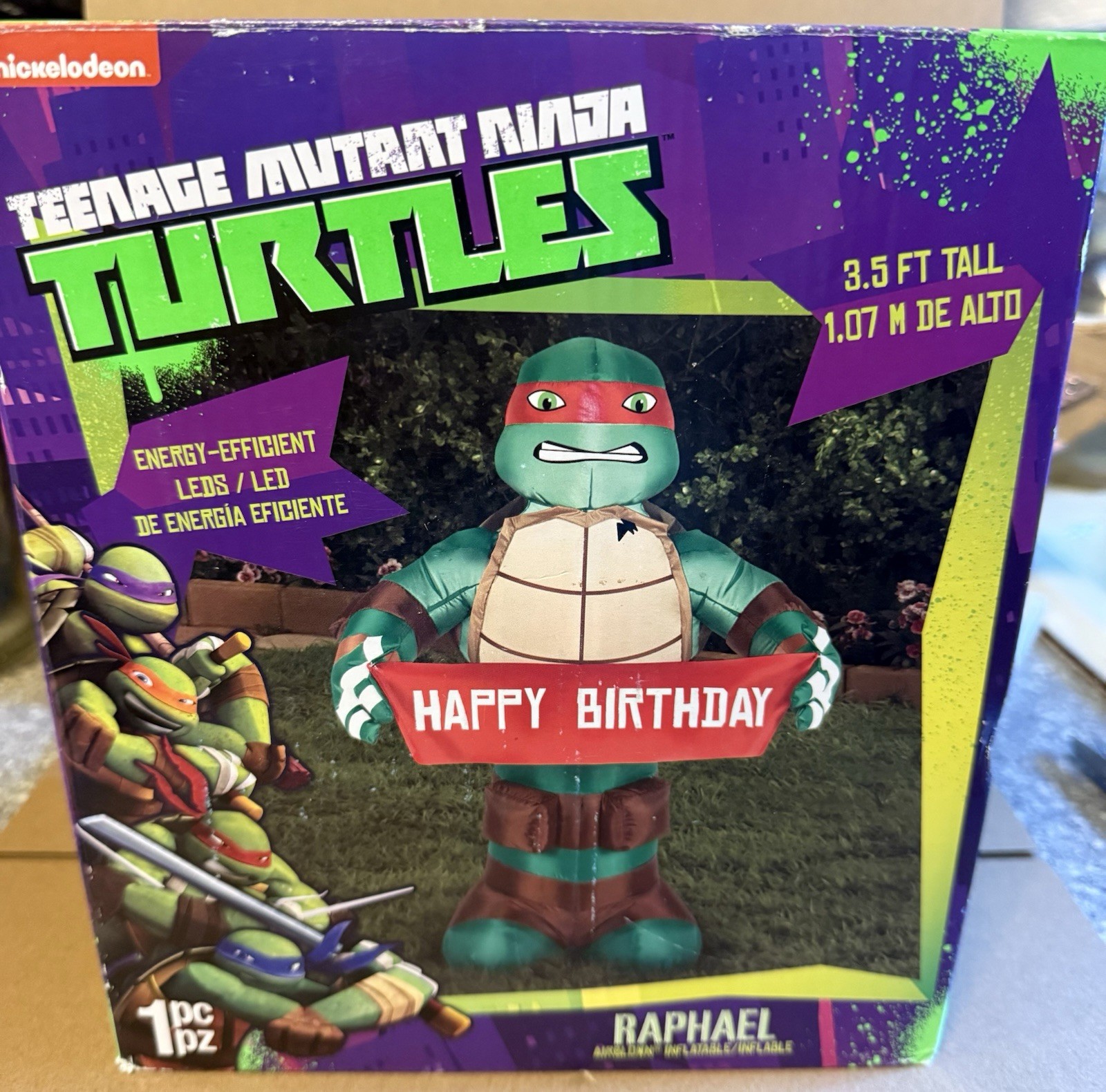 Teenage Mutant Ninja Turtles Happy Birthday Raphael Inflatable Lights Up 3.5ft