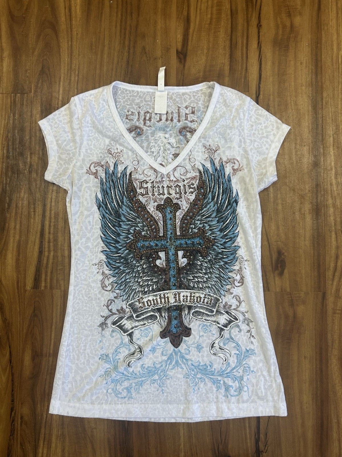 Sturgis South Dakota Liberty Wear Cross With Wings Burnout Tee XS Studded Sturgis South Dakota Liberty Wear Cross With Wings Burnout Tee XS Studded