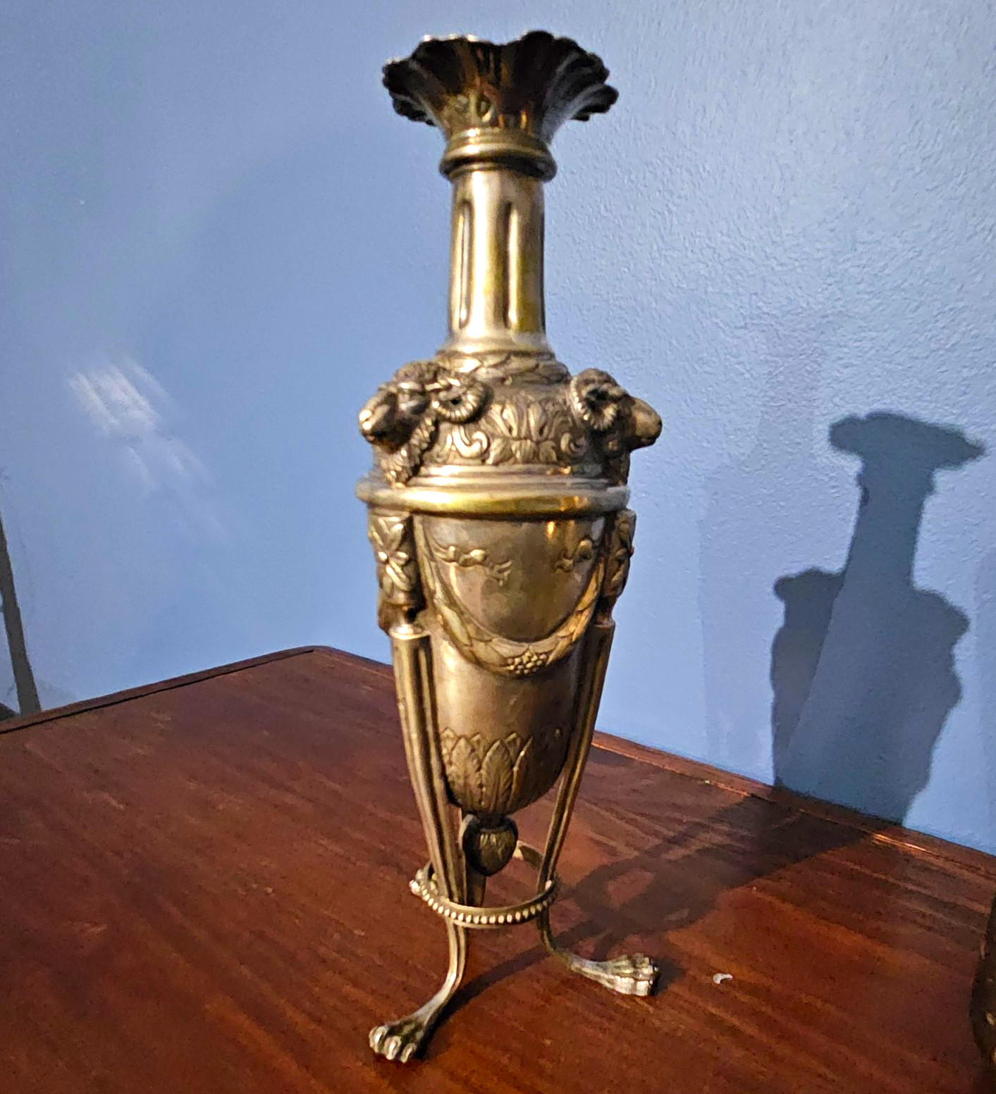 Antique European Silver (Solid) Vase w/Ram Head, Stamps And XRF-Tested 8.3+ OzT Antique European Silver (Solid) Vase w/Ram Head, Stamps And XRF-Tested 8.3+ OzT