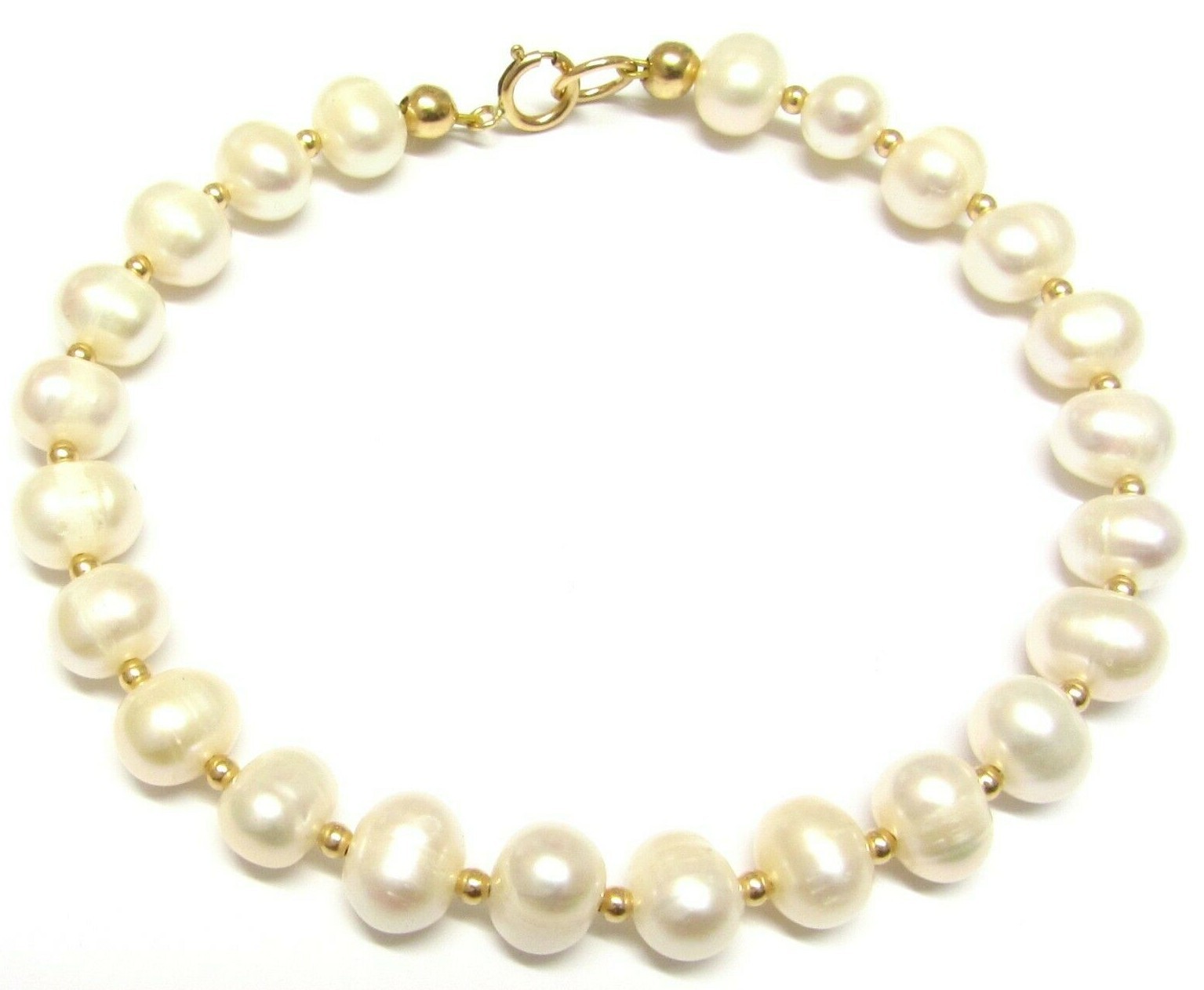 Solid 9ct Gold Pearl Bracelet 9ct Gold Beads and Natural White Freshwater Pearls