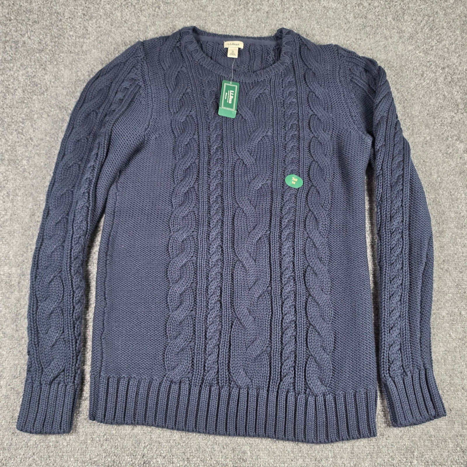 L.L.Bean Double L Cable Sweater Womens M Tall Navy Crewneck Cotton NWT L.L.Bean Double L Cable Sweater Womens M Tall Navy Crewneck Cotton NWT
