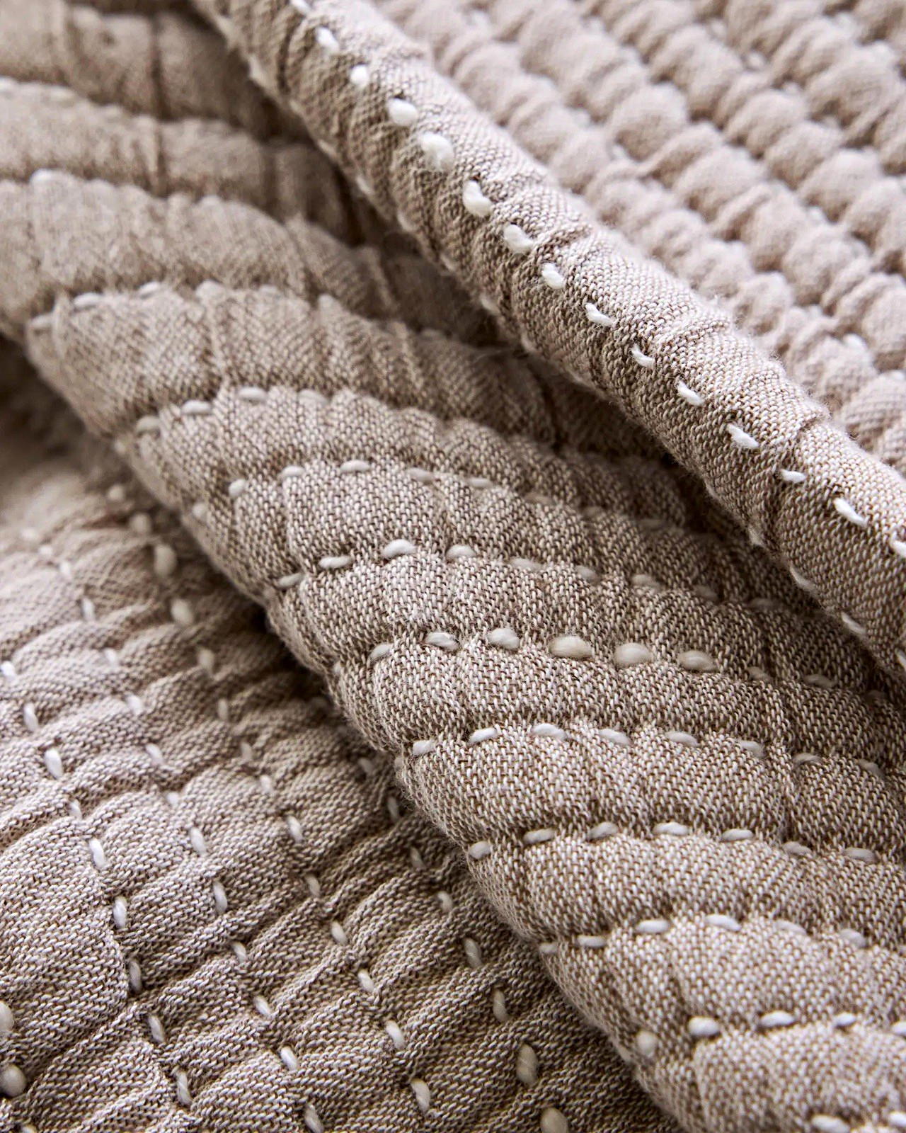 NEW Quince Organic Cotton Channel Stitch Coverlet QUEEN Taupe *FREE SHIP* ID148