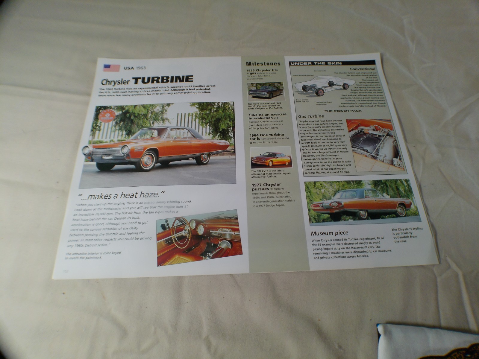 1963 The Chrysler Turbine Car Dealership Sales Brochure / Sheets - 2 Pages 1963 The Chrysler Turbine Car Dealership Sales Brochure / Sheets - 2 Pages