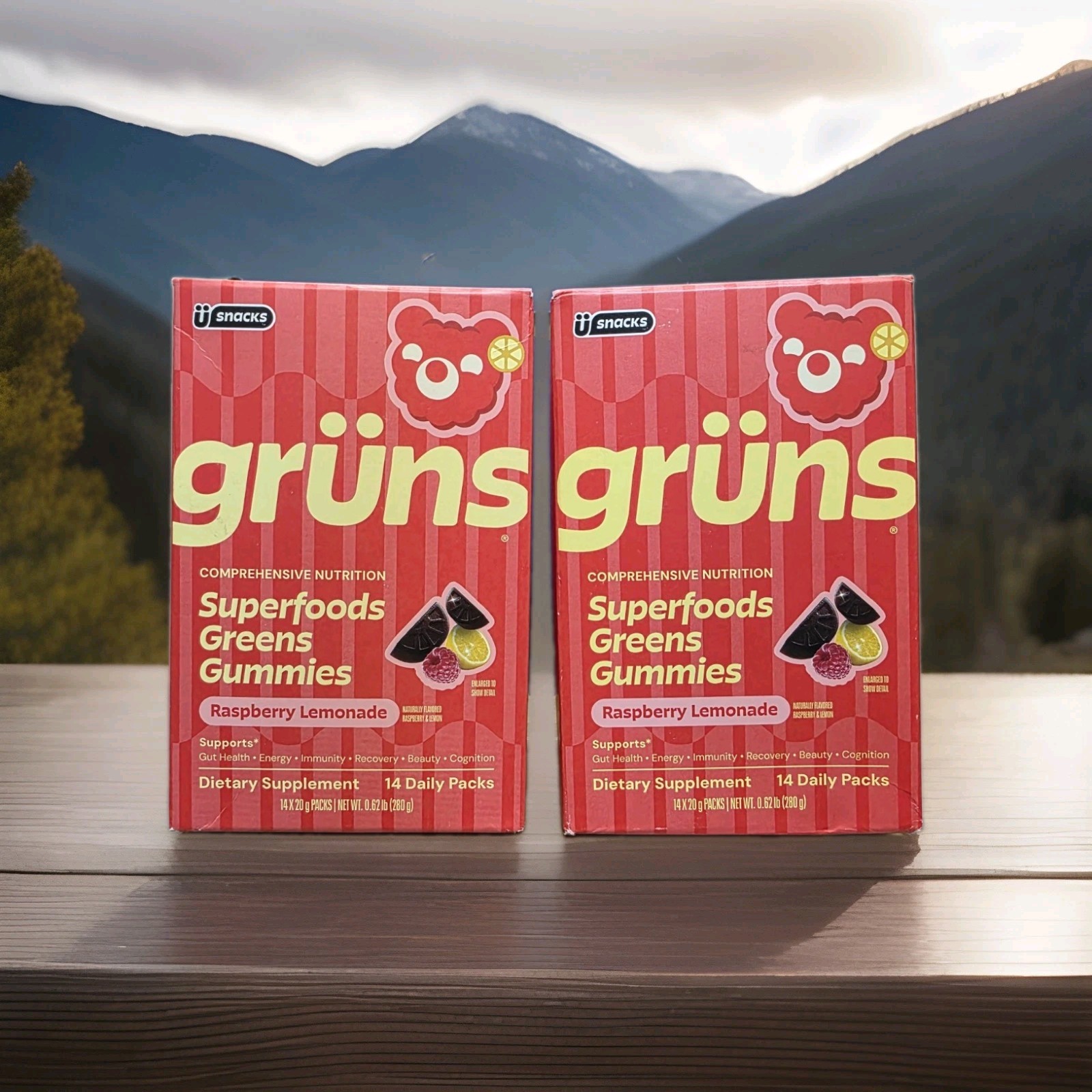 Gruns Superfoods Greens Gummies Raspberry Lemonade 14 Packs 2 Pack