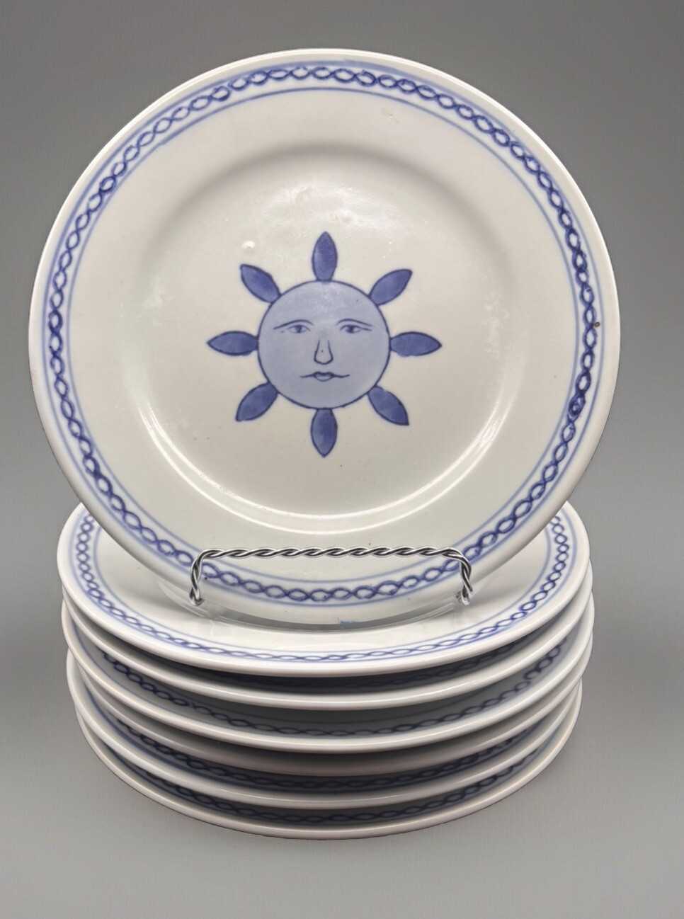 6 PIER 1 Chinoiserie Very Unusual Sunflower Luncheon or Salad Plates 8” EUC