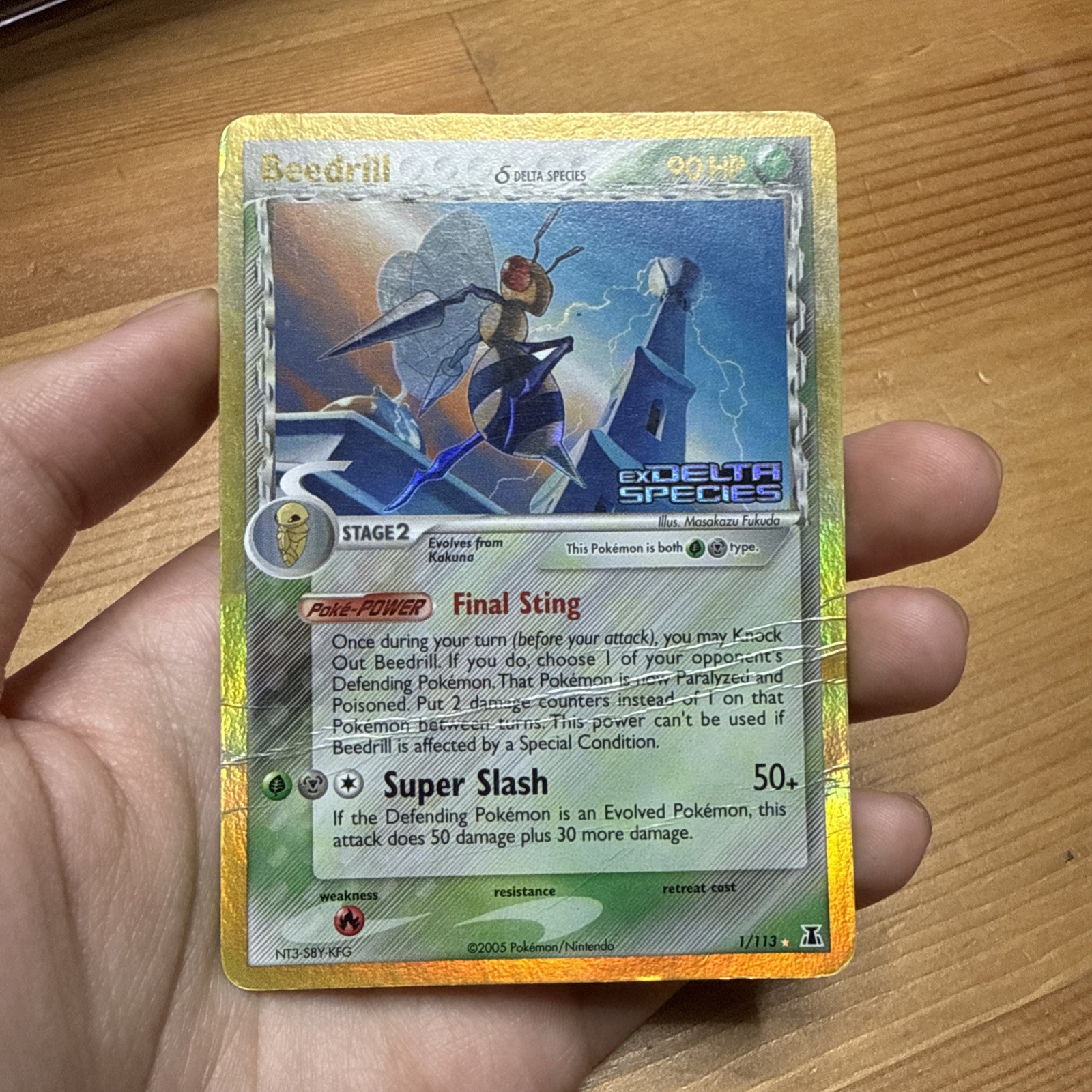 Pokemon TCG Beedrill 1/113 Delta Species Reverse Holo Rare 2005 HP Creased Pokemon TCG Beedrill 1/113 Delta Species Reverse Holo Rare 2005 HP Creased