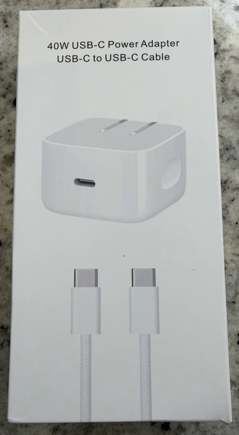 2026 APPLE 40W USB-C Fast Charge Power Adapter + USB-C to USB-C Cable