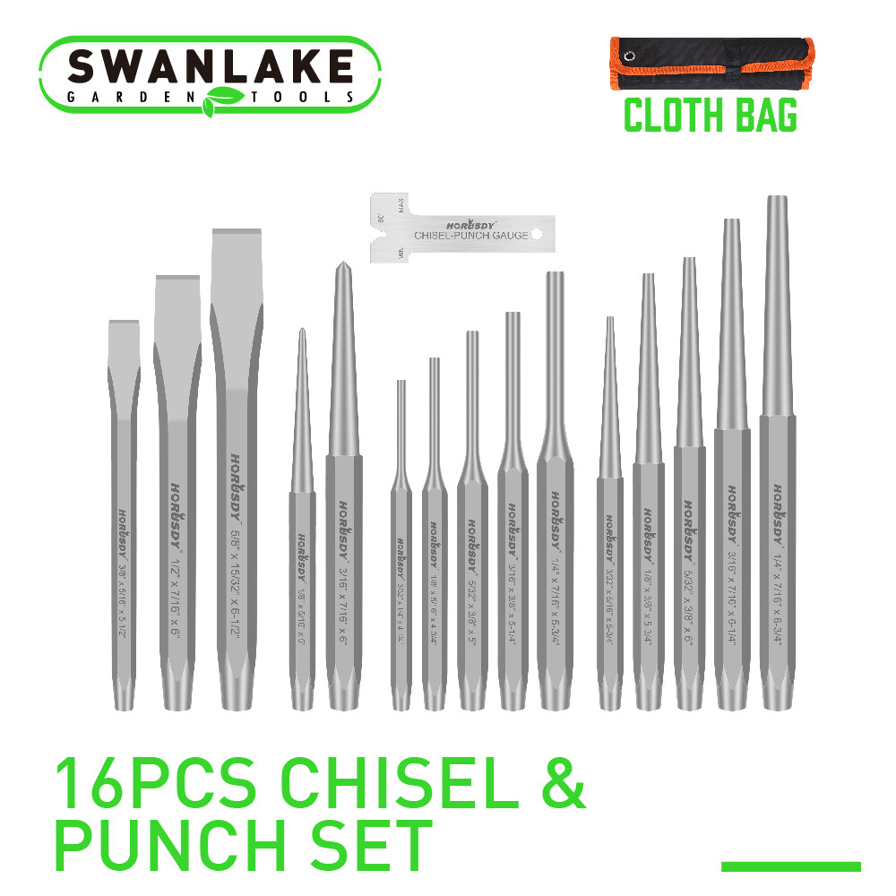 17pc Industrial Mechanics Punch & Chisel Set Pin Tapered Center Cold Roll Gauge