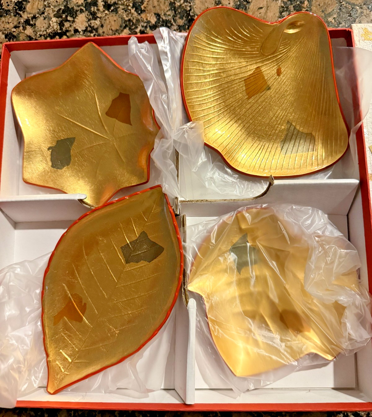 Vintage Yamanaka Japan Lacquerware 5 pc Snack Serving Set Gold Red Original Box