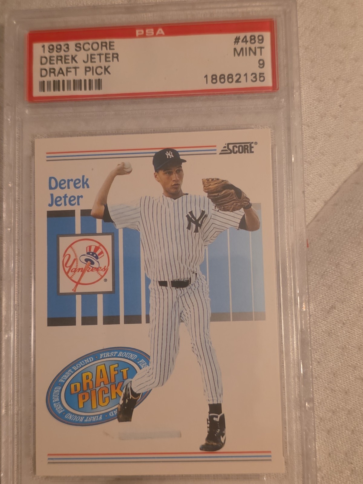 DEREK JETER~N.Y. YANKEES~1993 SCORE DRAFT PICK PSA-9 MINT MLB ROOKIE RC CARD#489 DEREK JETER~N.Y. YANKEES~1993 SCORE DRAFT PICK PSA-9 MINT MLB ROOKIE RC CARD#489