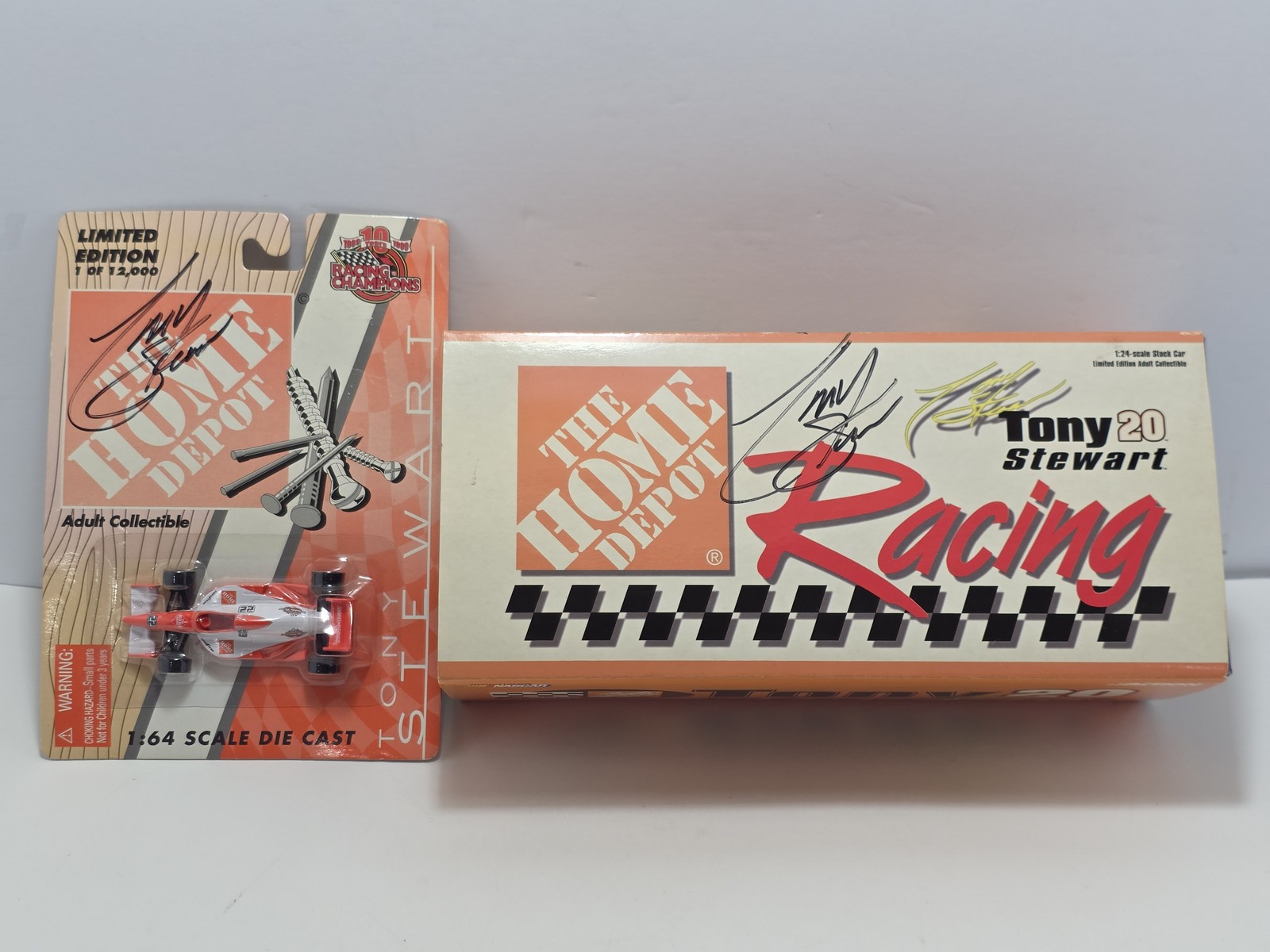 Tony Stewart #20 Home Depot 1999 NASCAR Autographed 1:24 & 1:64 Diecast Set w/ Tony Stewart #20 Home Depot 1999 NASCAR Autographed 1:24 & 1:64 Diecast Set w/