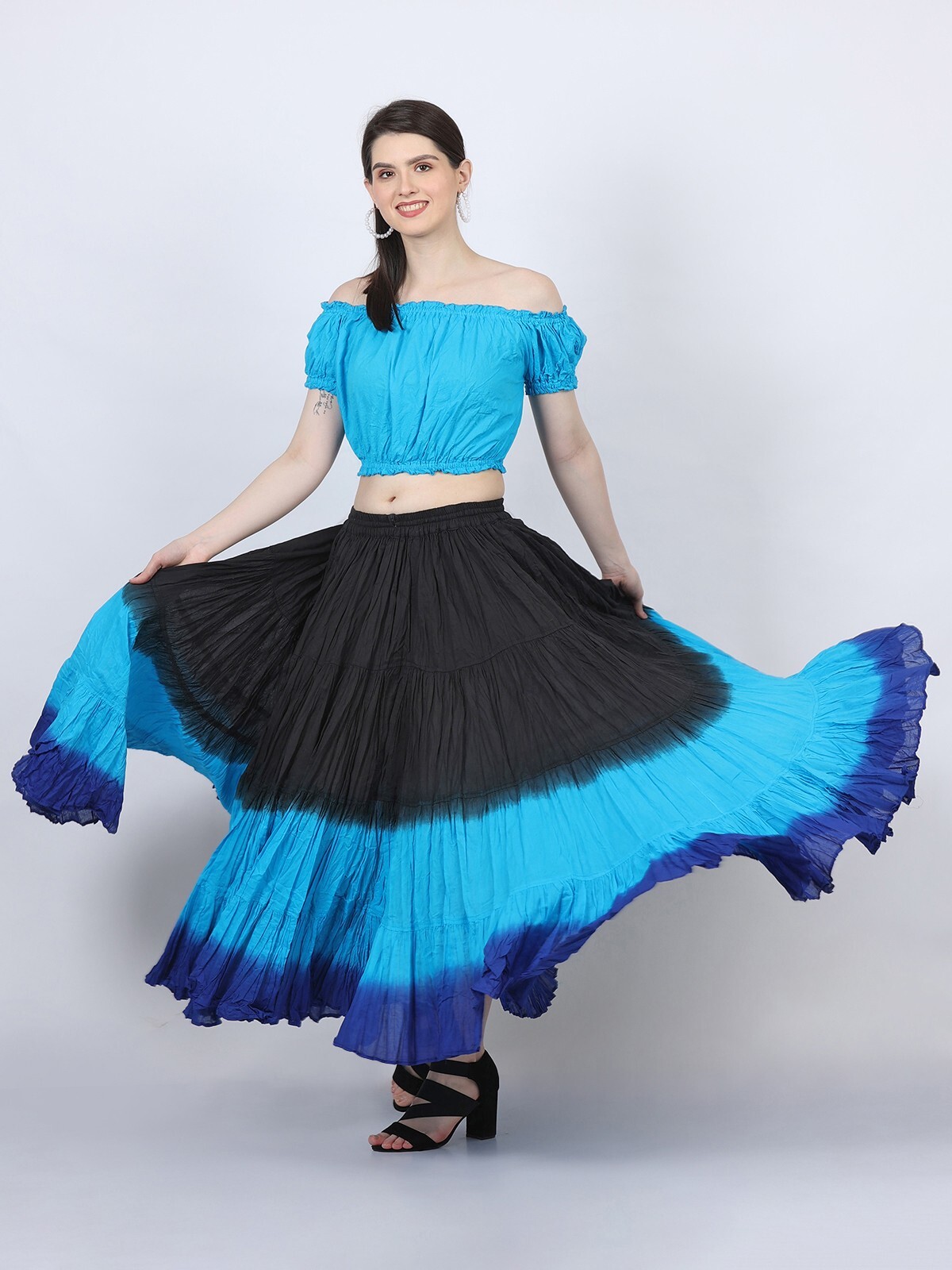 12 to 25 Yard Women's 4 Tiered Gypsy /Belly Dance /Flamenco Mix Color Skirts