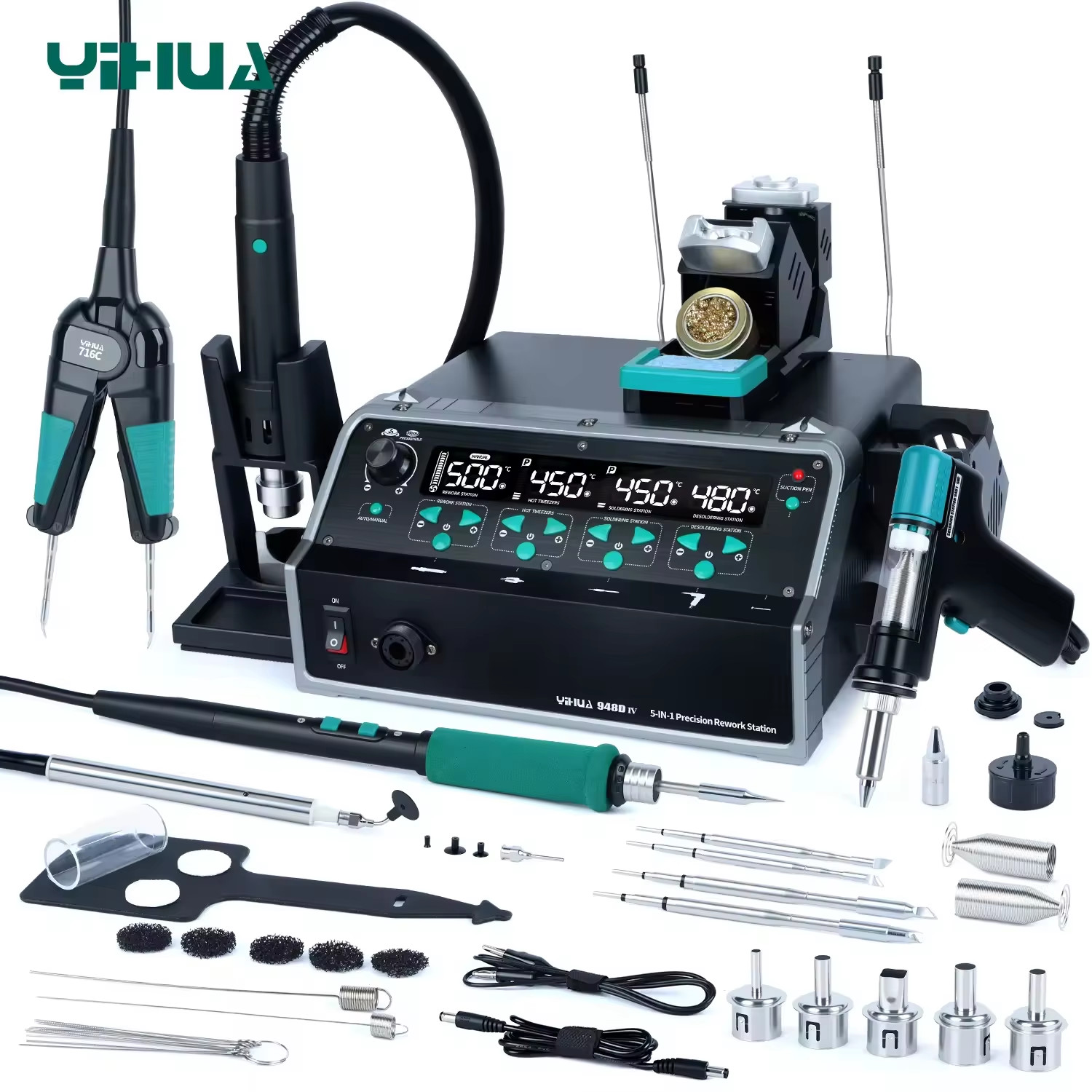 YIHUA 948D-IV 5-in-1 Soldering Station Digital Desoldering Rework Station YIHUA 948D-IV 5-in-1 Soldering Station Digital Desoldering Rework Station