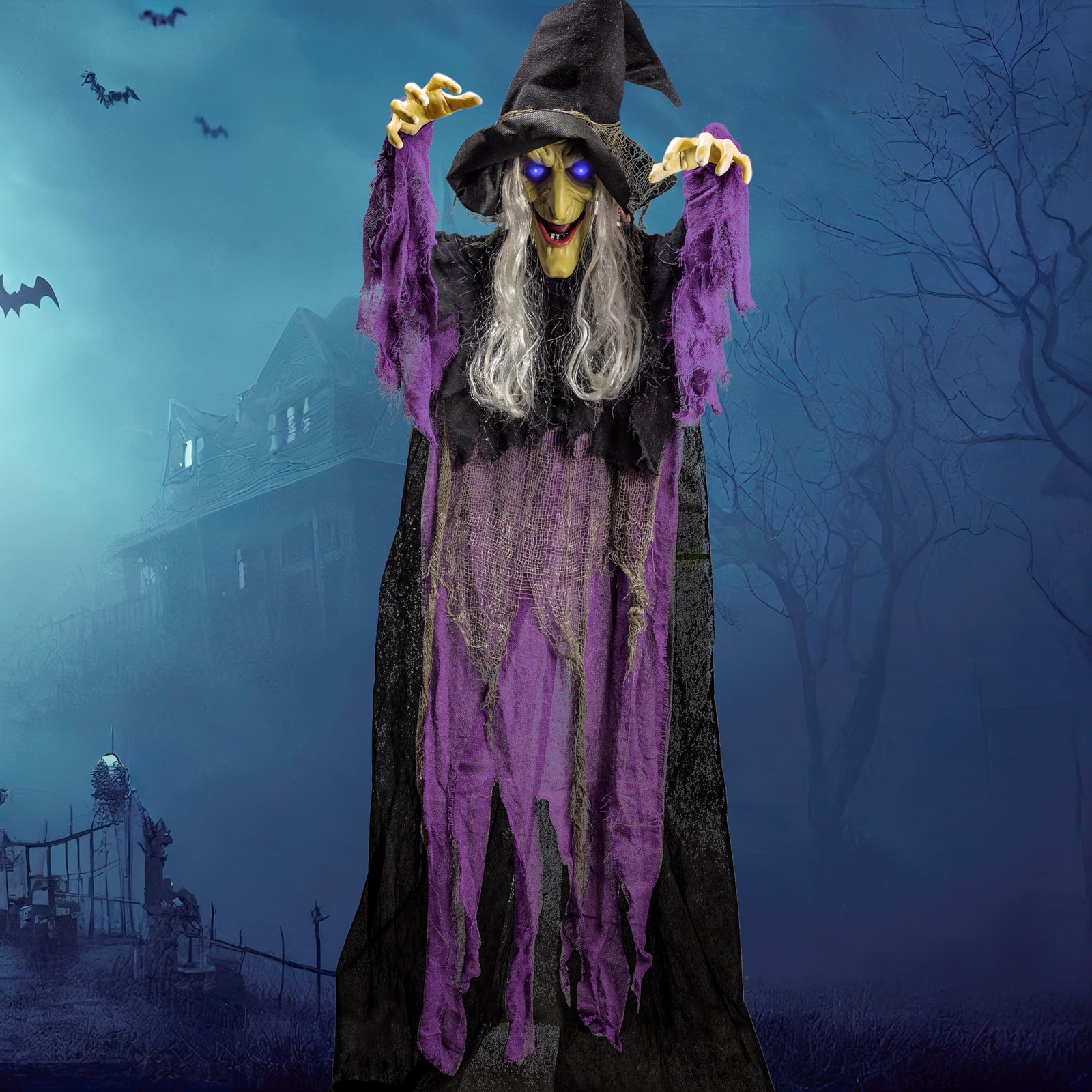 72 Inch Halloween Hanging Witch Outdoor Flying Dark Purple Decor 72 Inch Halloween Hanging Witch Outdoor Flying Dark Purple Decor