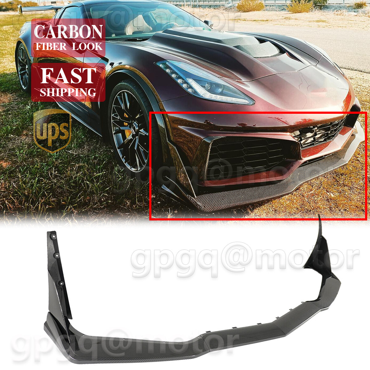 For Corvette C7 ZR1 Conversion Bumper Carbon Fiber Front Lip Splitter W/ Winglet