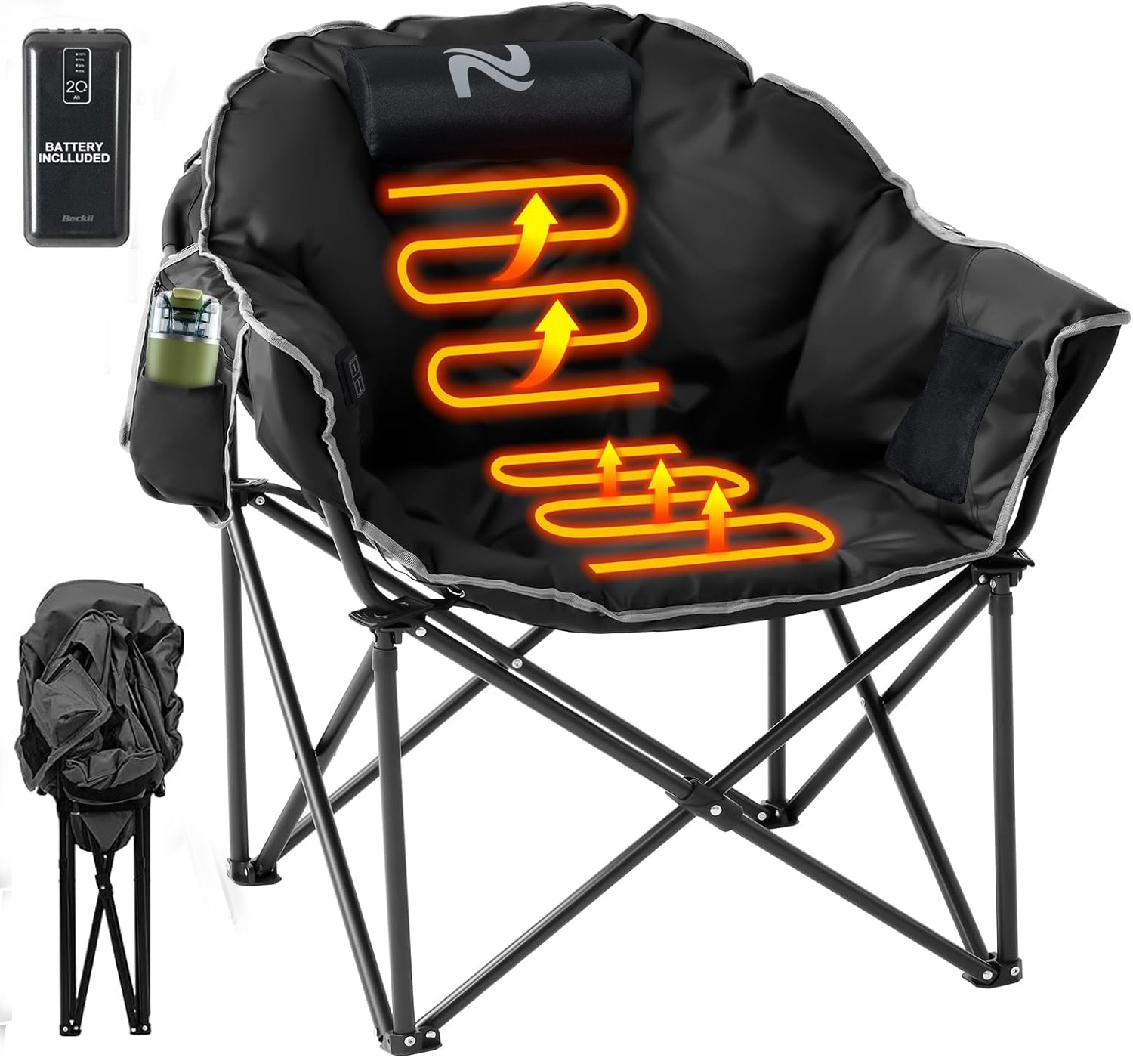 NAIZEA Oversized Heated Camping Chair for Adults, Heavy Duty XXL Camp Chair