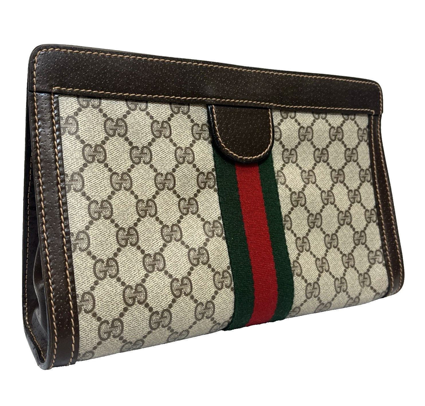 Vintage GUCCI Sherry Line GG Clutch Bag  PVC Brown Beige From Auth From Japan 50