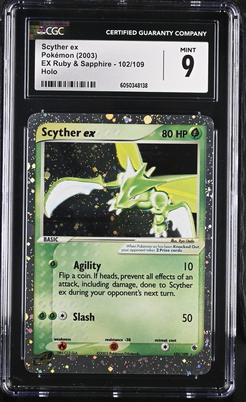 2003 POKEMON EX RUBY & SAPPHIRE HOLO #102 SCYTHER EX CGC 9 MINT 2003 POKEMON EX RUBY & SAPPHIRE HOLO #102 SCYTHER EX CGC 9 MINT