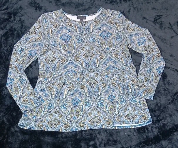 J Jill Wearever Long Sleeve Tunic Blouse PS Blue Paisley Lagenlook Festival Boho J Jill Wearever Long Sleeve Tunic Blouse PS Blue Paisley Lagenlook Festival Boho