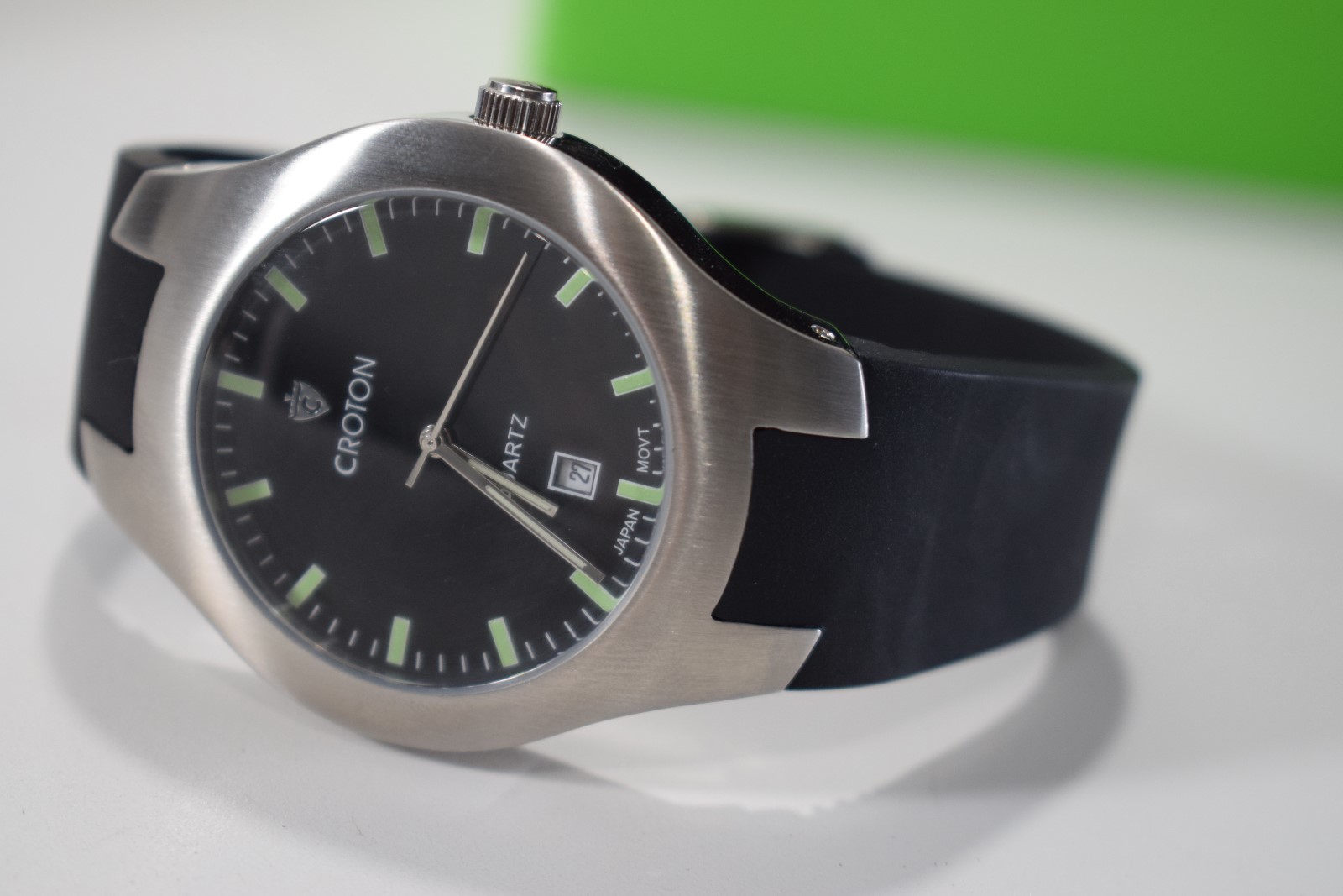 Croton Men's Watch Stainless Steel Case Black Dial & Rubber Strap