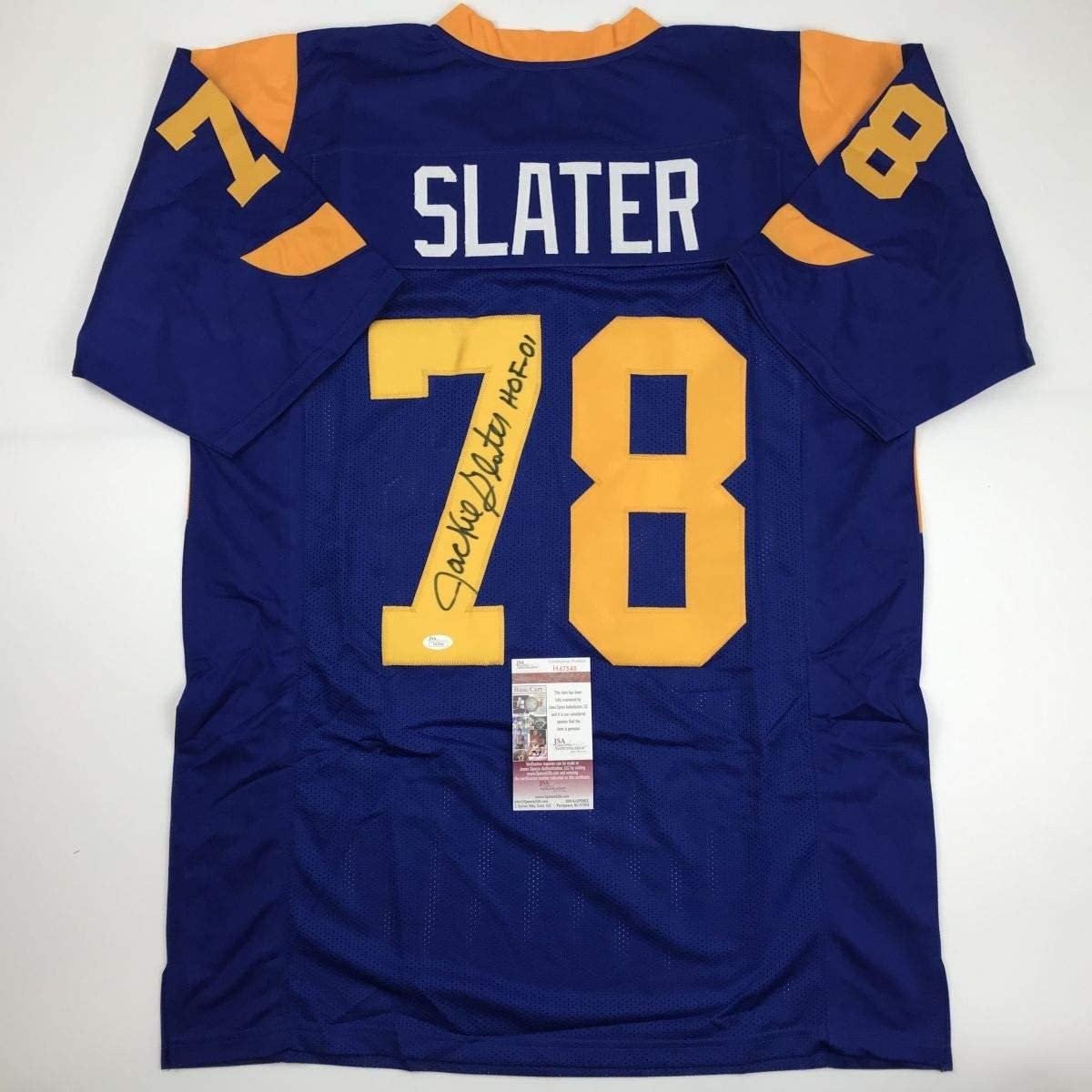 Signed Jackie Slater HOF 01 Los Angeles LA Retro Blue Jersey JSA COA