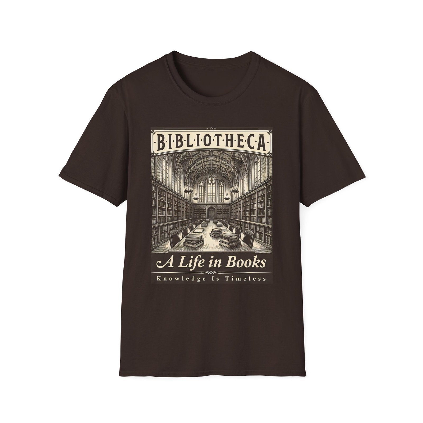 Bibliotheca Library Illustration T-Shirt | Vintage Bookroom Design