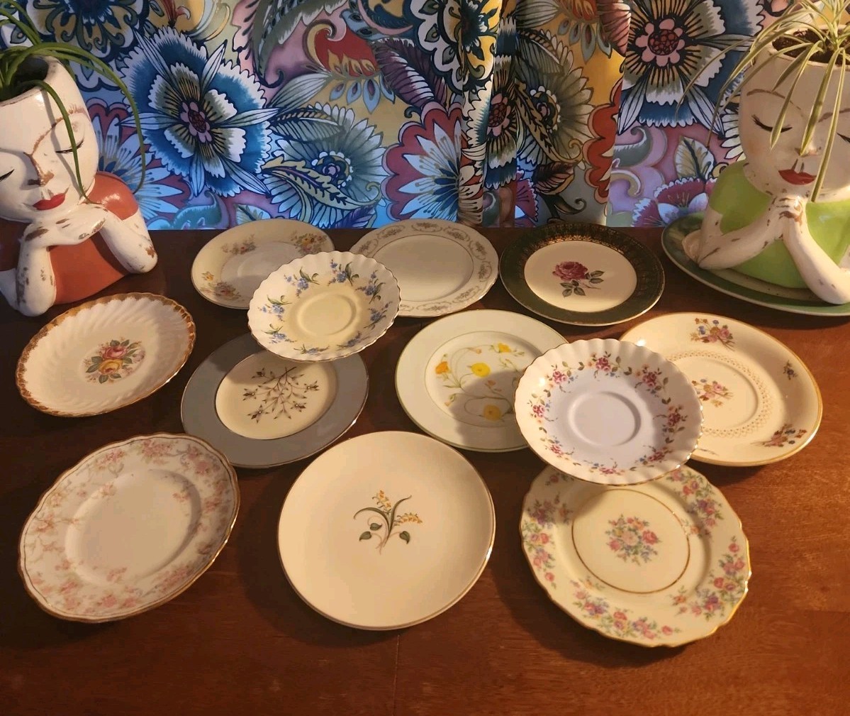 Vintage Set Of 12 Mismatched China Bread~ Desert~ Cake Plates Wedding Party \ Vintage Set Of 12 Mismatched China Bread~ Desert~ Cake Plates Wedding Party \