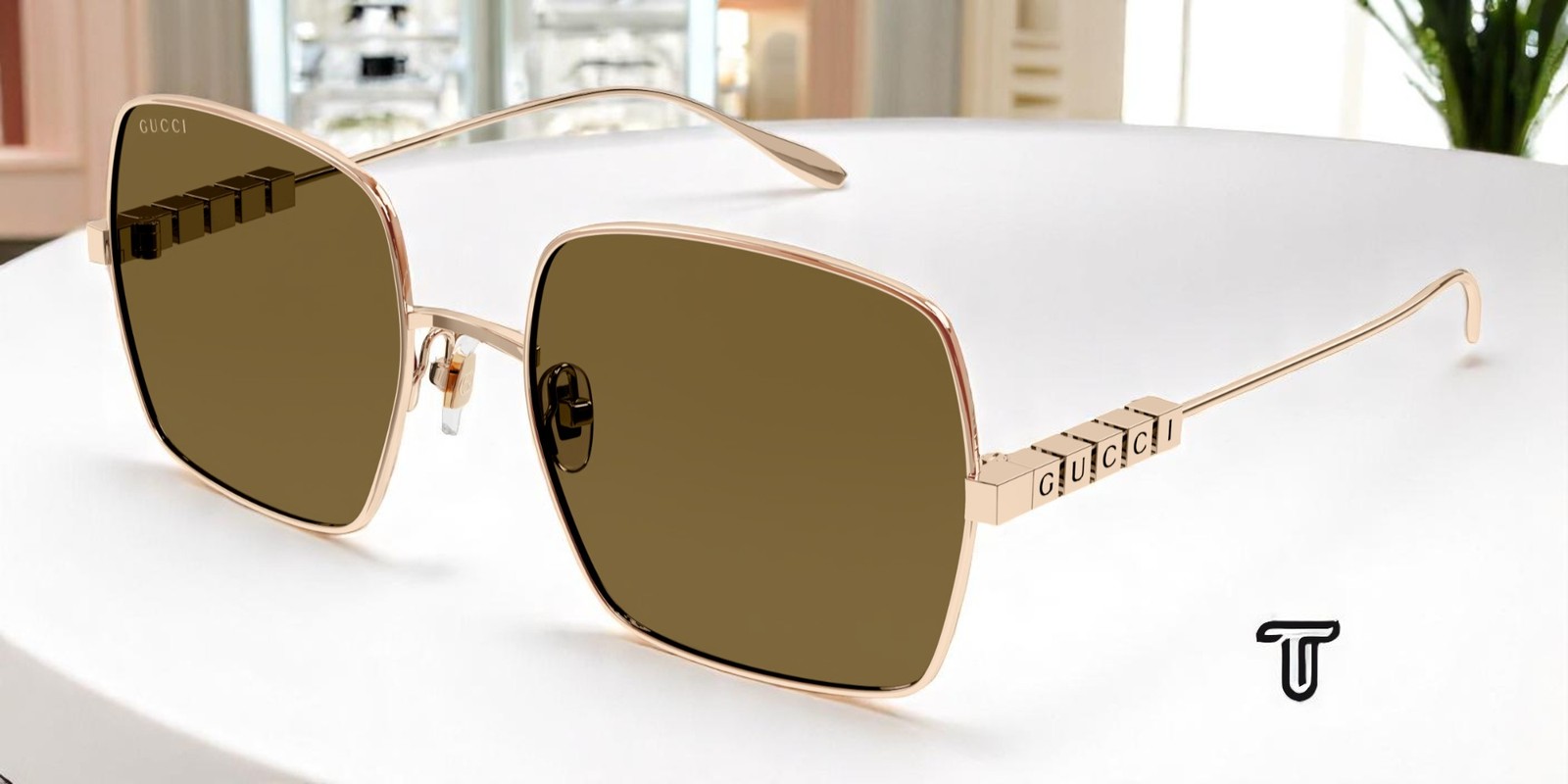 GUCCI GG1434S 002 Institutional Logo Gold Brown 57 mm Women\'s Sunglasses