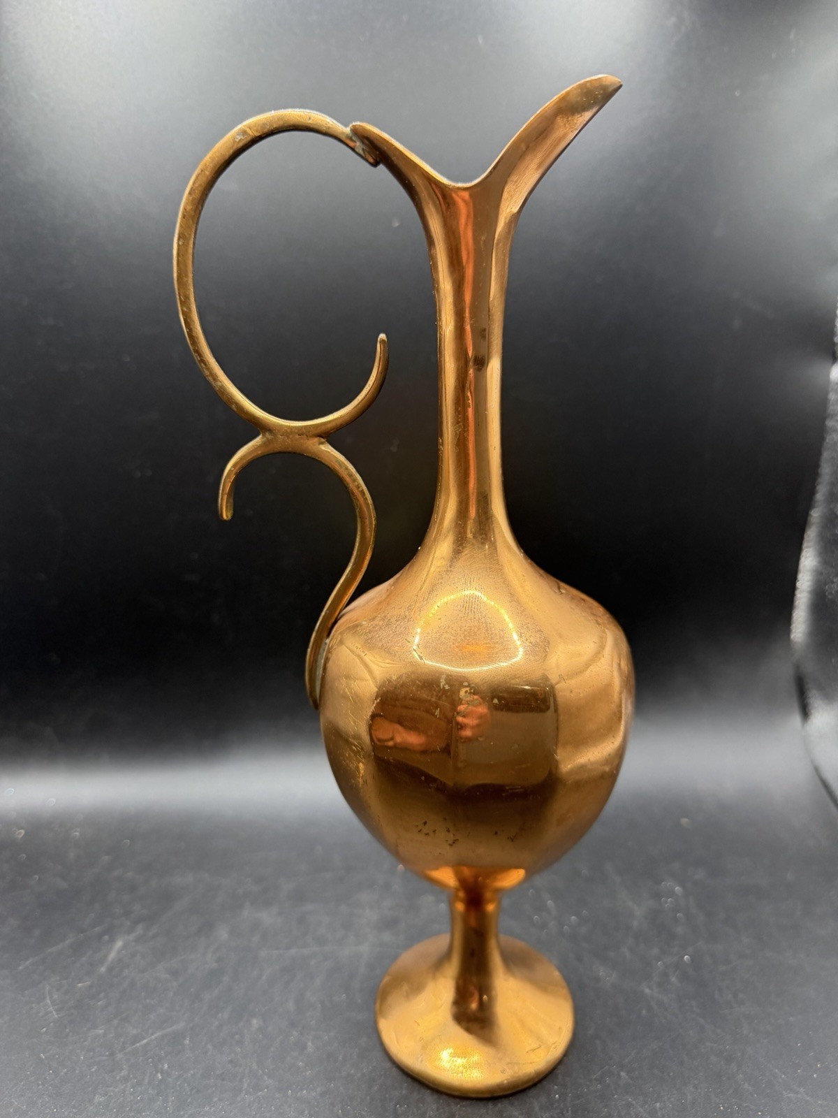 Vintage Turkish Brass Ewer Pitcher M Sabri Ozkaya Gaziantep Turkey 10.5\