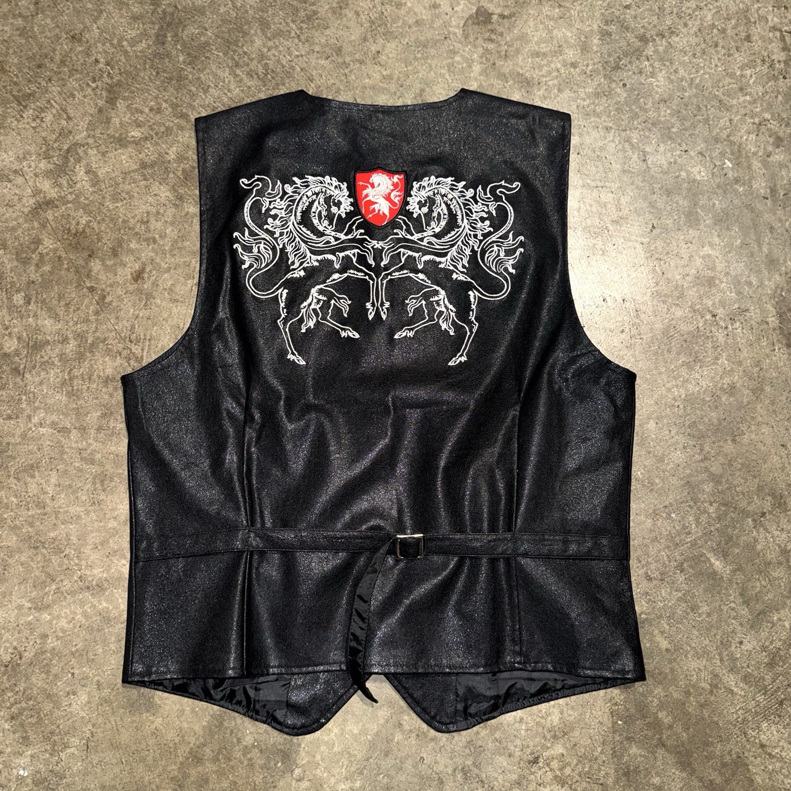 Vintage Victorious Black Belted Leather Vest Embroidered Horse Biker NWT Small Vintage Victorious Black Belted Leather Vest Embroidered Horse Biker NWT Small