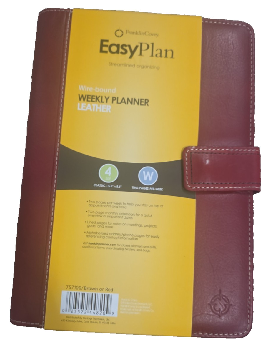 Franklin Covey Easy Plan Wire-Bound Weekly Planner Leather Red 5.5