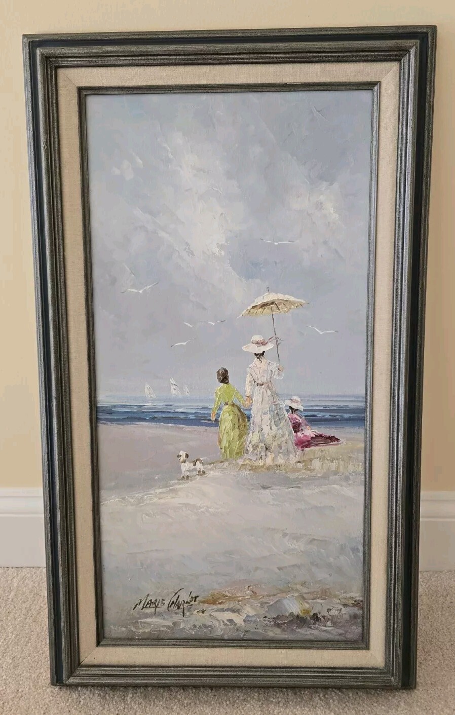 Marie Charlot Impressionist Oil On Canvas Painting Ladies On The Beach With Dog Marie Charlot Impressionist Oil On Canvas Painting Ladies On The Beach With Dog