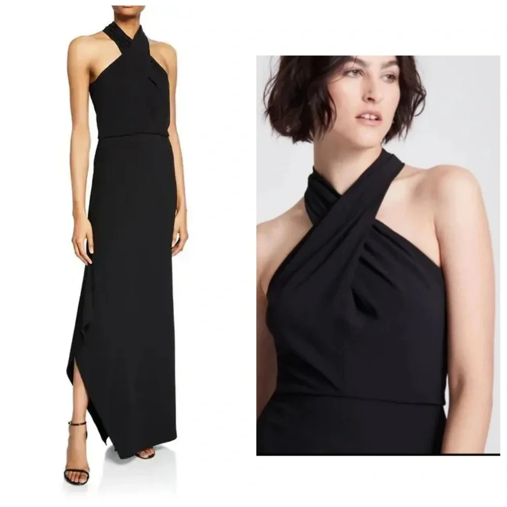 Halston Heritage Cross Neck Crepe Gown Maxi Dress 2 Black $395 Halston Heritage Cross Neck Crepe Gown Maxi Dress 2 Black $395