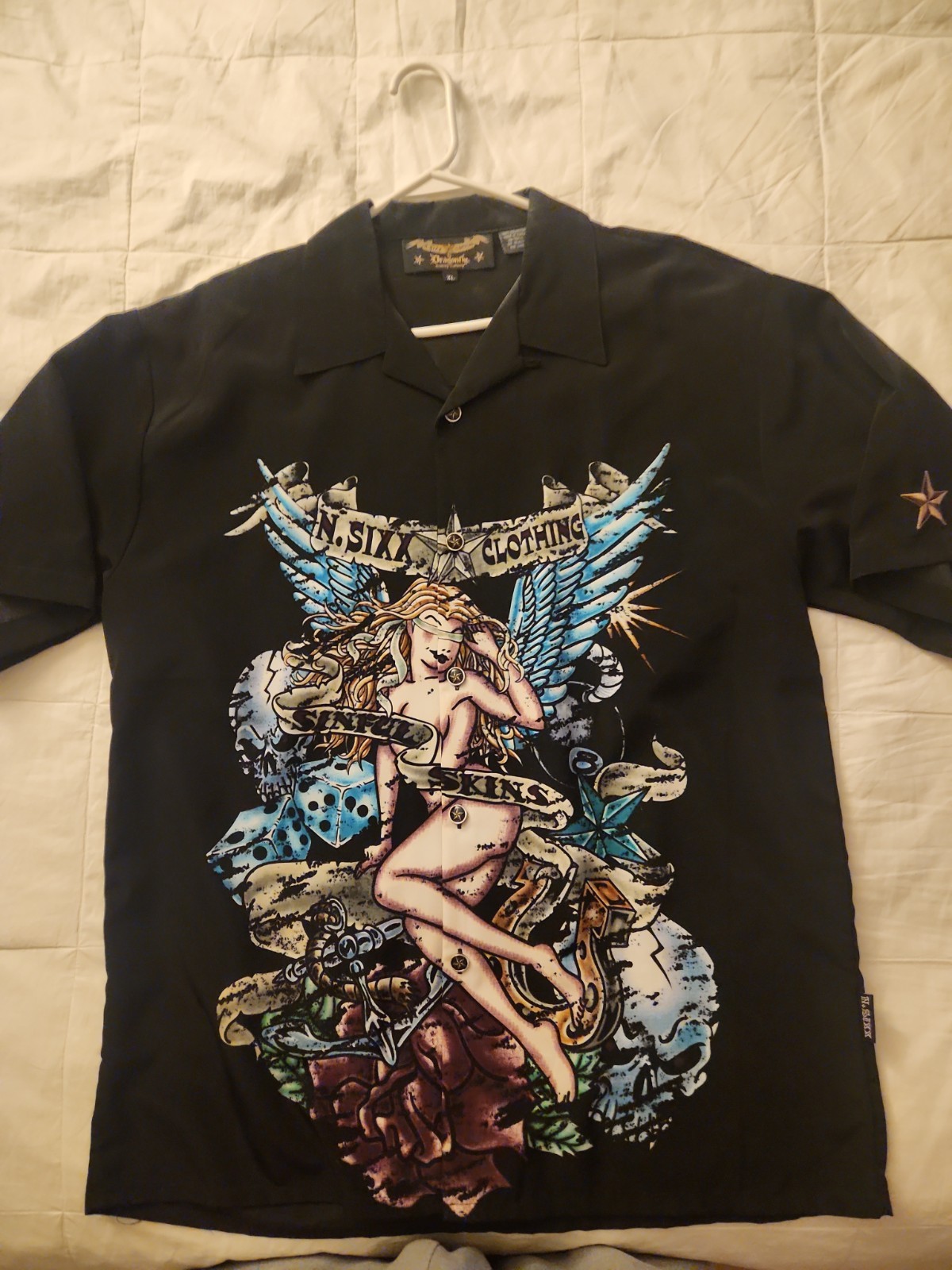 Vintage Nikki Sixx Clothing Dragonfly Tattoo Parlor Lounge Shirt So Awesome NM Vintage Nikki Sixx Clothing Dragonfly Tattoo Parlor Lounge Shirt So Awesome NM