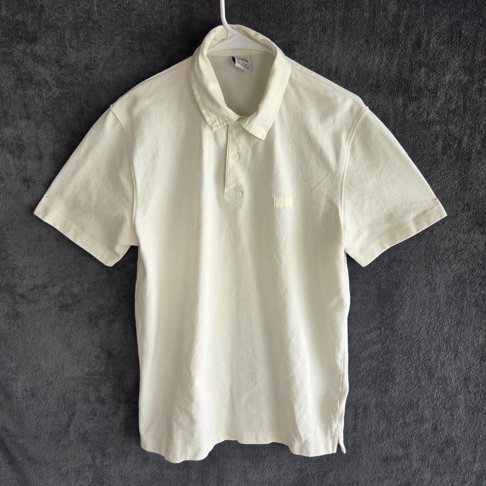 Zara Polo Shirt Men Large Ivory Cream Short Sleeve Logo